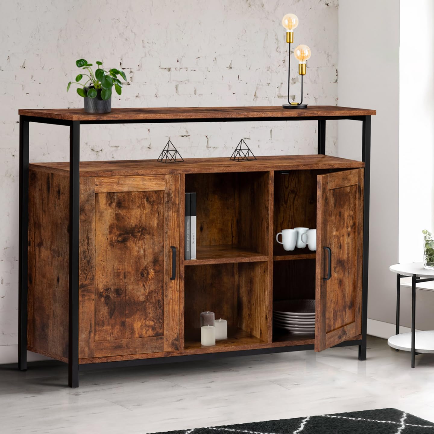 IDMarket - Aparador de 2 puertas de 100 cm Dayton con estantes efecto envejecido, diseño industrial