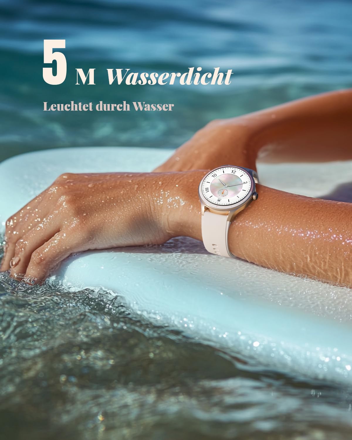 TOOBUR Smartwatch Damen, 40mm Rund Schrittzähler Uhr, 100+ Sportmodi, Beige | Fitness Uhr für Alltag, Smart Watch Android & iOS Kompatibel, Telefonfunktion mit AnrAufe, IP68 Wasserdicht
