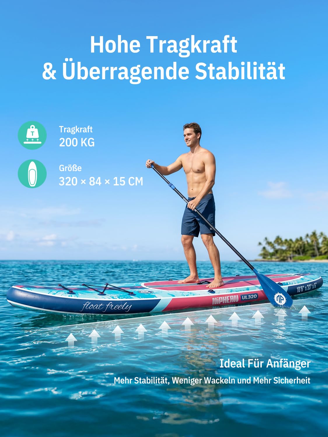 Niphean 320cm Stand Up Paddling Board, Ultraleicht SUP Board mit SUP Zubehör, Rutschfestem Deck, Tragbares Lite Paddle Board Ultimative Stabilität für Jugendliche&Erwachsene Langstreckenabenteuer