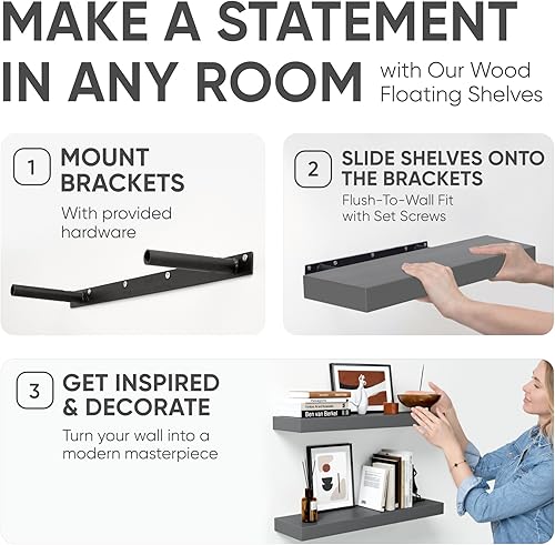 Vista 244 de Homeforia Estantes flotantes de madera de 36 pulgadas, estante flotante grande de madera natural maciza de alta gama de 36 pulgadas, estantes