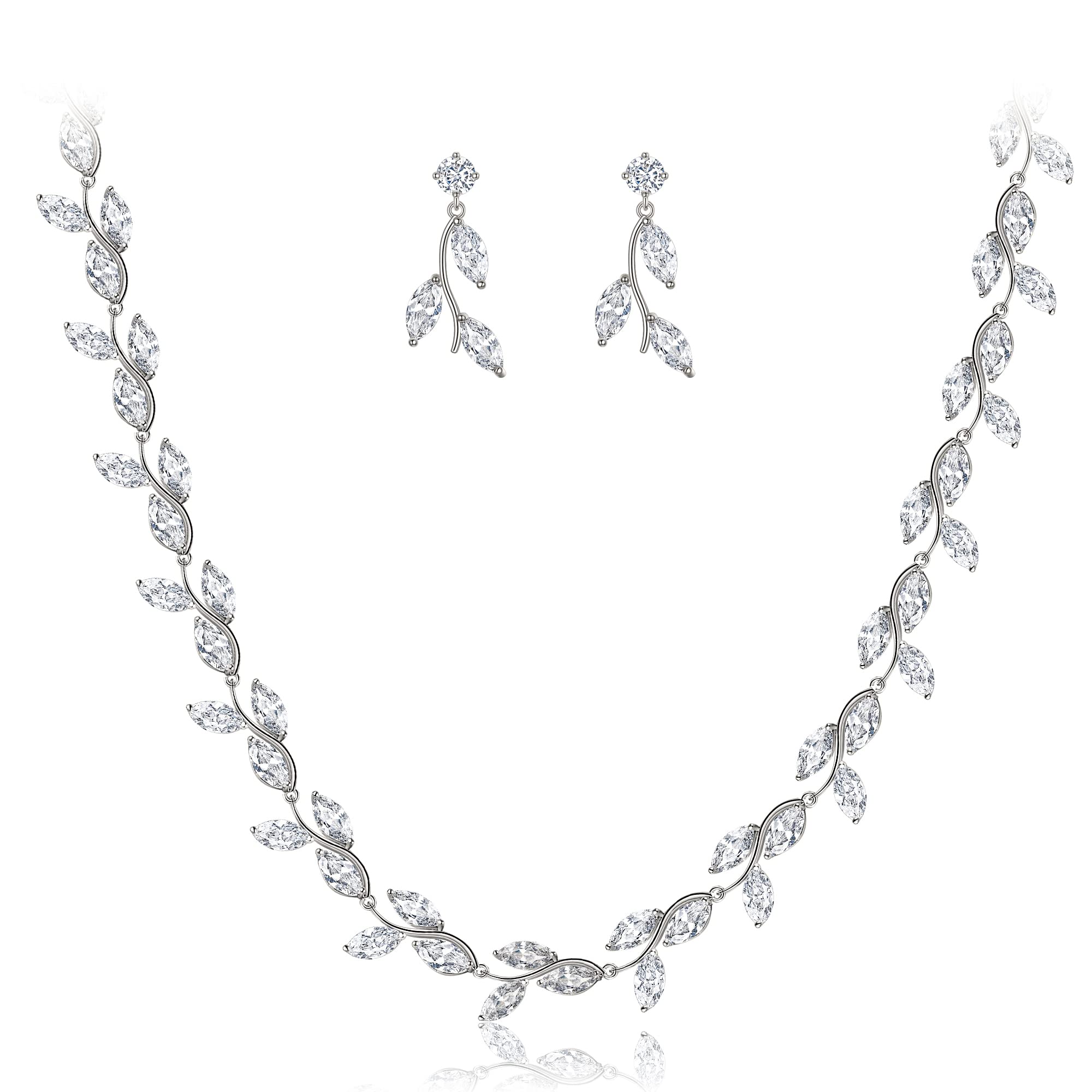 Juegos de Joyas de Mujer Circonio Cúbico Flor Hoja Collar y Pendientes Conjunto para Mujeres, Boda Joyería de Novia Set, Bisutería