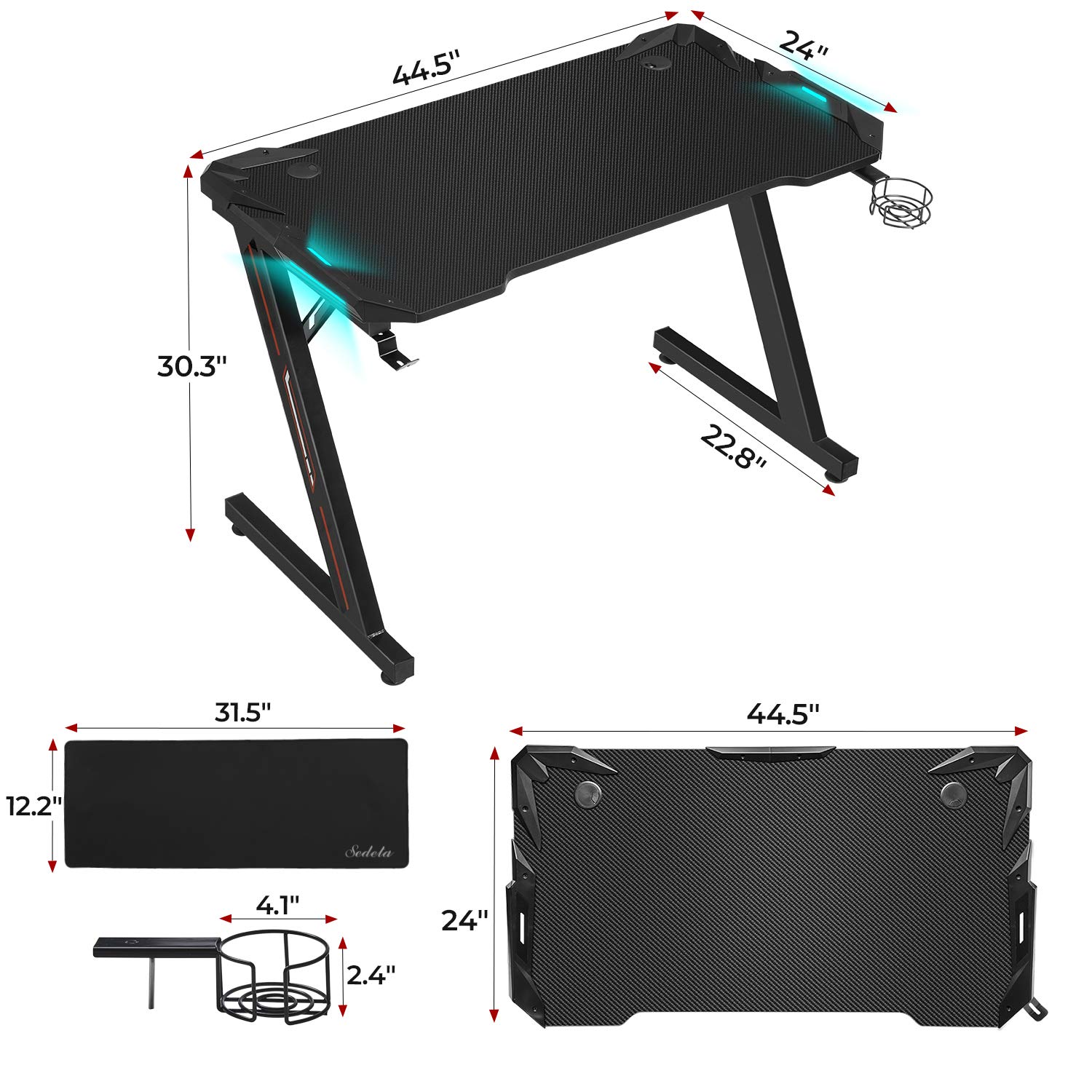 Buy Sedeta Gaming Computer Desk, Gaming Table Desk, Ergonomic ZShaped
