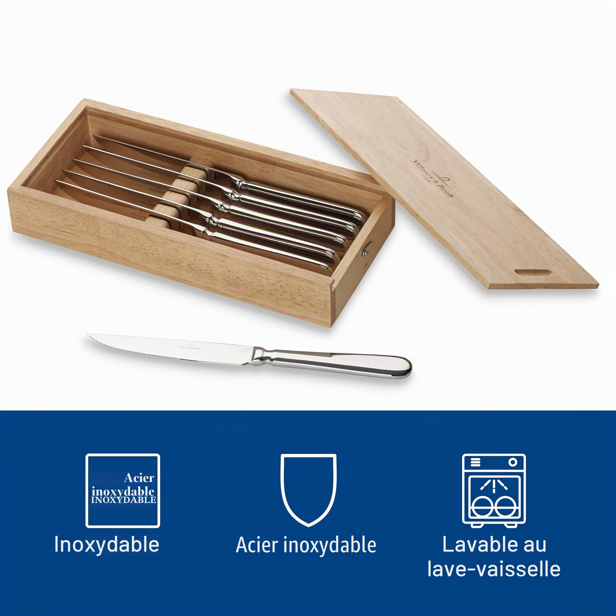 Villeroy & Boch - Oscar Couteau à Steak 6 Pièces Argent, Garanti Lave-Vaisselle, Couverts de Table, Couteaux à Steak Platine, Menagere, Ensemble Couvert, Set de Couverts de Table, Acier Inoxydable