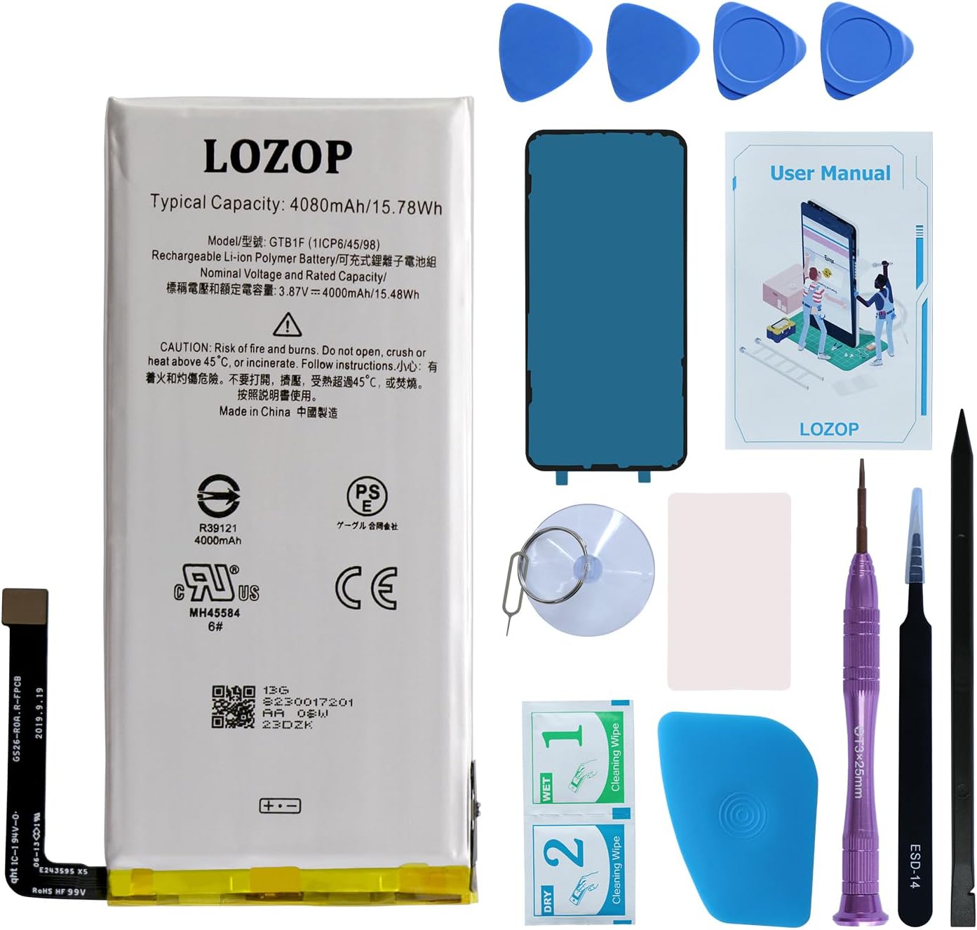 LOZOP for Pixel 5 Battery Replacement Kit, Replacement Battery for Google Pixel 5 Model GD1YQ, GTT9Q with Repair Tools Kit and User Manual