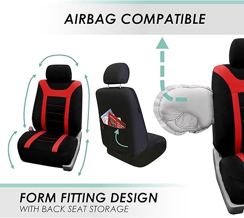 Miniatura 5 de FH Group Juego completo de fundas de asiento de automóvil, accesorios rojos, funda de asiento para furgoneta, bolsa de aire y funda de asiento