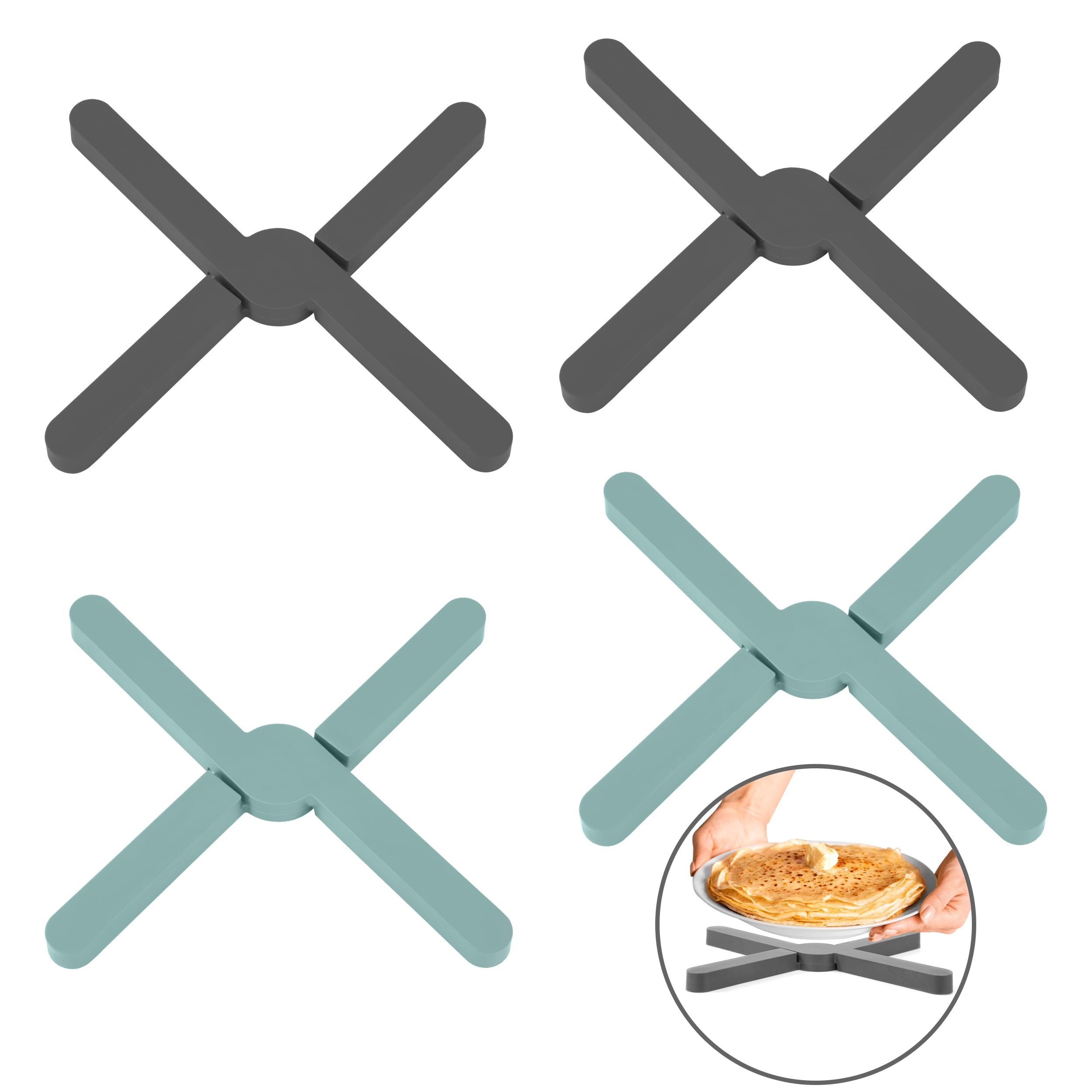 4 Pezzi Sottopentola Silicone Grande 2 Rettangolare + 2 Circolare, Sotto Pentola Da Cucina Resistente Al Calore Fino A 230°C, Tappetini Da Tavolo Sottopentola Presina Antiscivolo per Padelle, Pentole