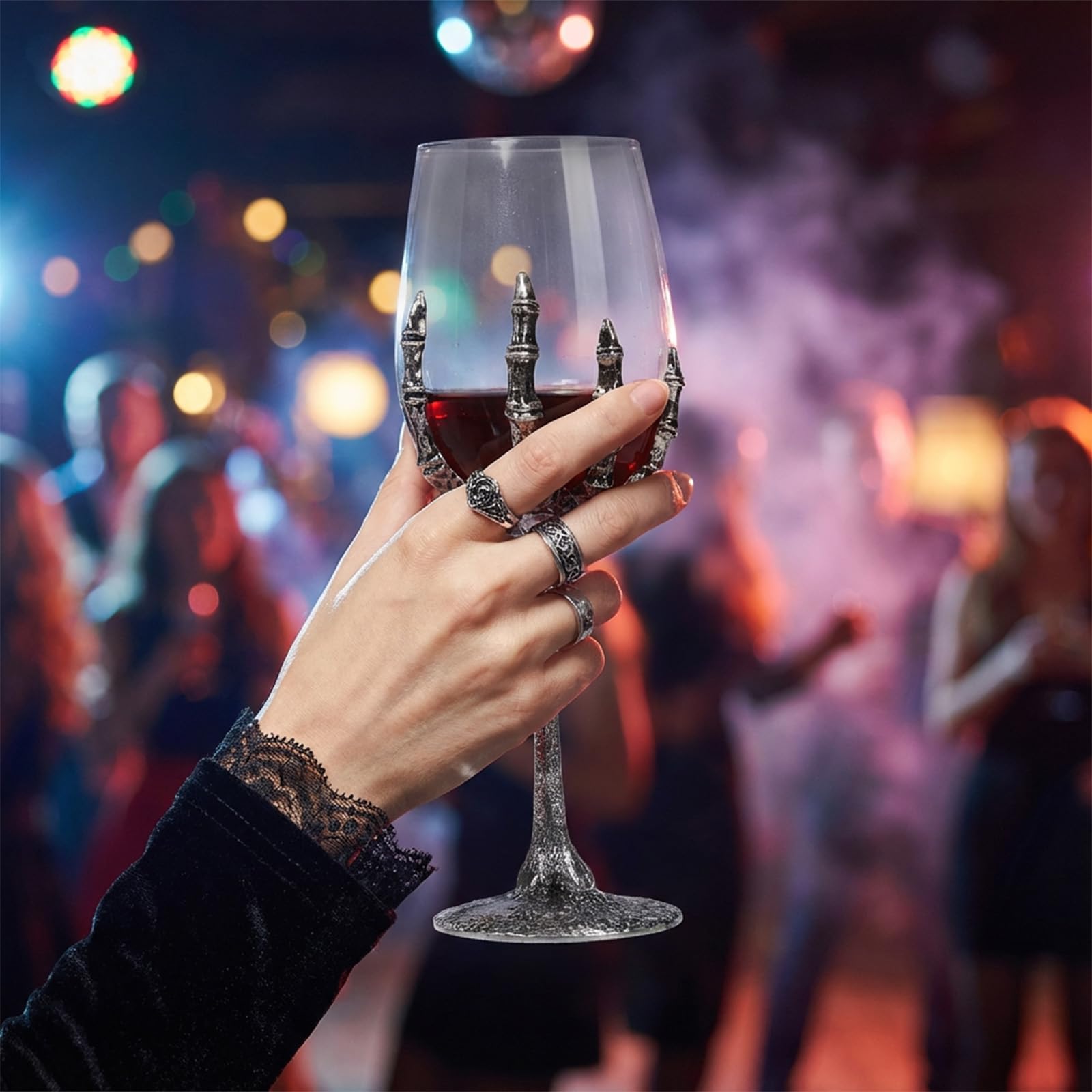 Copa de vino de calavera de Halloween, copa de vino de mano fantasma de esqueleto, fiestas y eventos de Halloween, copas de Halloween, copa de mano de esqueleto (E)