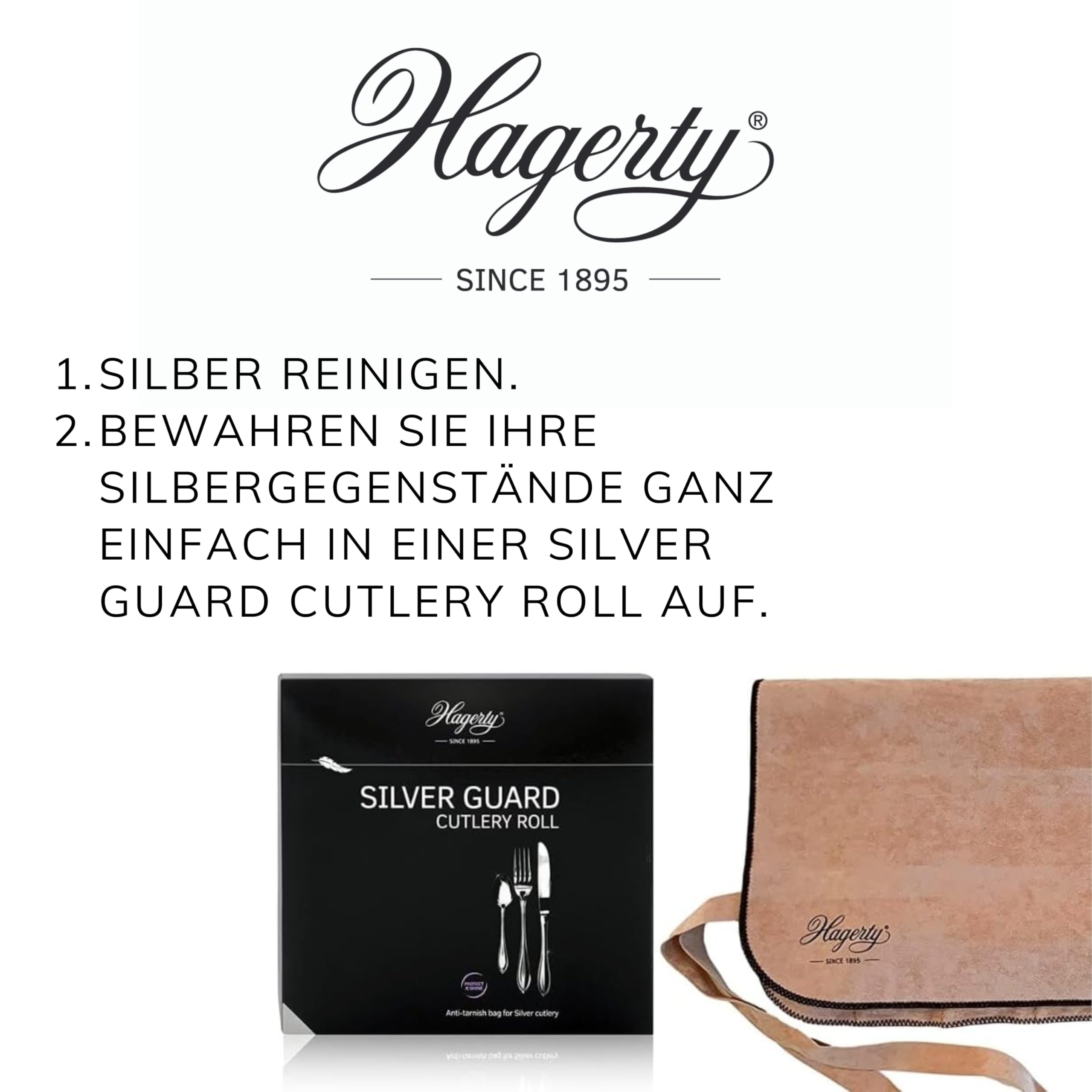 Hagerty Set Silver Bath + Silver Guard Cuttlery Roll I Silbertauchbad mit Anlaufschutz 580ml + Bestecktasche für Tafelgabeln mit 12 Fächern 43,5x43 cm I für Besteck aus Silber oder versilbertem Metall