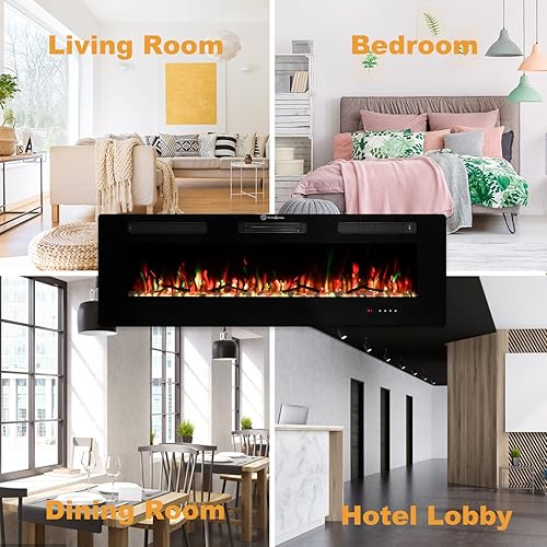 Miniatura 6 de Chimenea eléctrica de 50 pulgadas calentador de chimenea fresco al tacto chimeneas empotradas y montadas en la pared con temporizador control remoto
