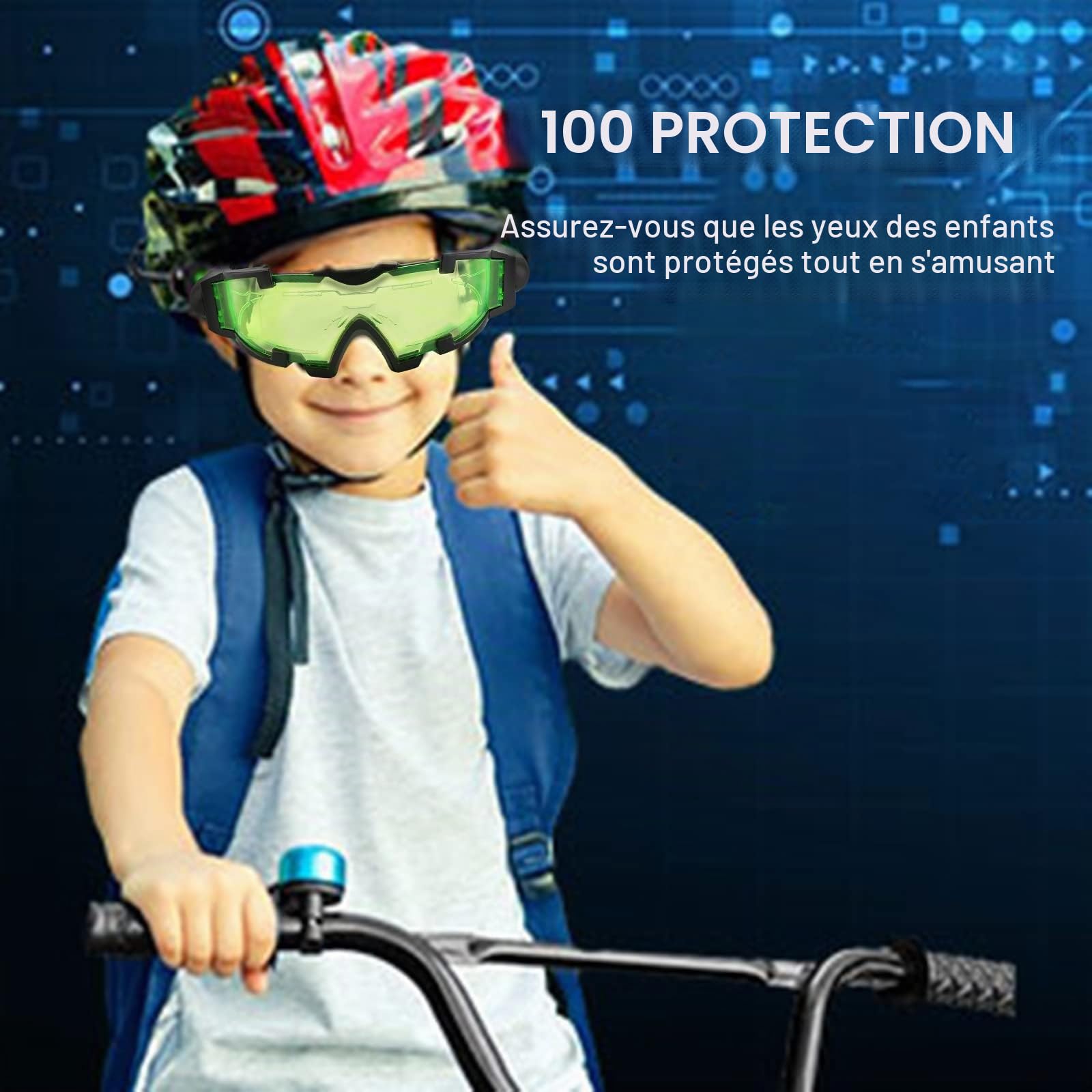 Wovatech Lunettes de Vision Nocturne | Lunettes de Protection à lentille Verte Nocturne à Del pour Enfants réglables avec lumières rabattables