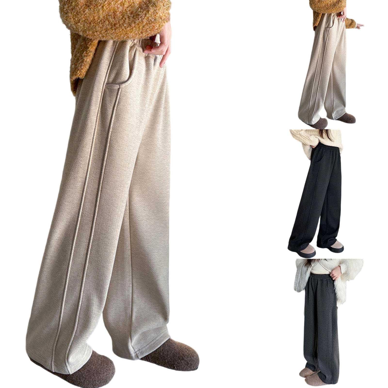 Generisch Pantalon d'hiver pour fille - Doublure moelleuse - Jambes larges - Coupe droite - Renforcé - Chaud - Automne - Hiver - Pantalon de loisirs - Doux et élastique - Couleur unie - Confortable au
