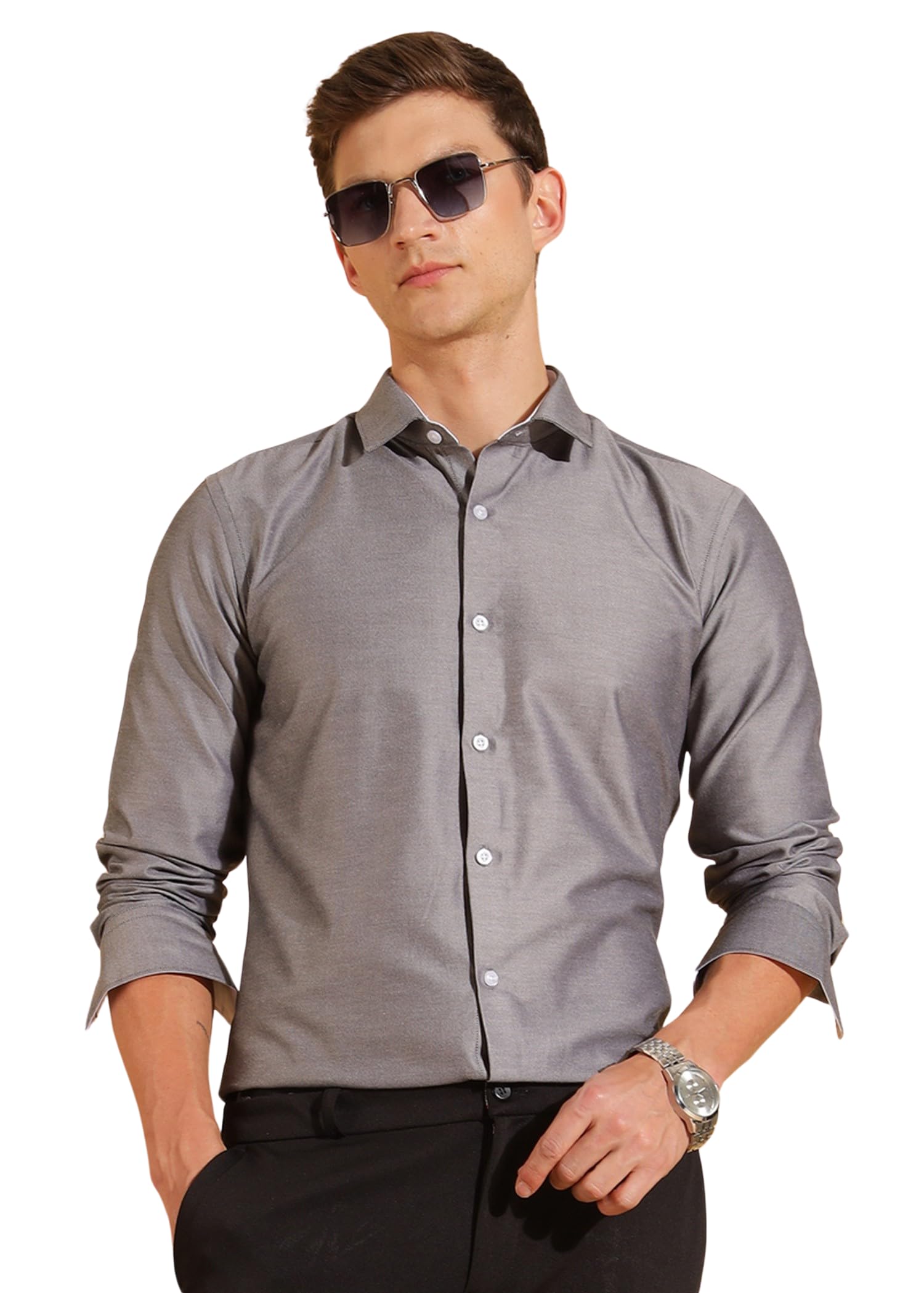 fyltr Men's Regular Fit Oxford Cotton Blend Shirt - Full Sleeve | Contrast Trim Fabric | Formal Shirts for Men-picture-26