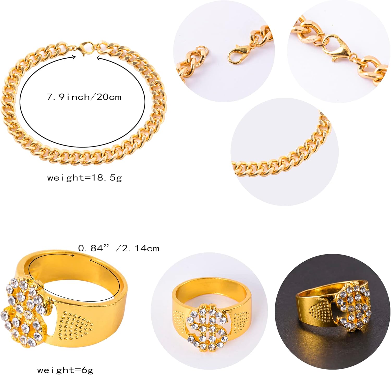 YAROMO Costume Kit, Includes Bucket Hat Sunglasses Chain Ring Earring Inflatable Radio for Unisex-Adults 80s 90s Party - Image 3