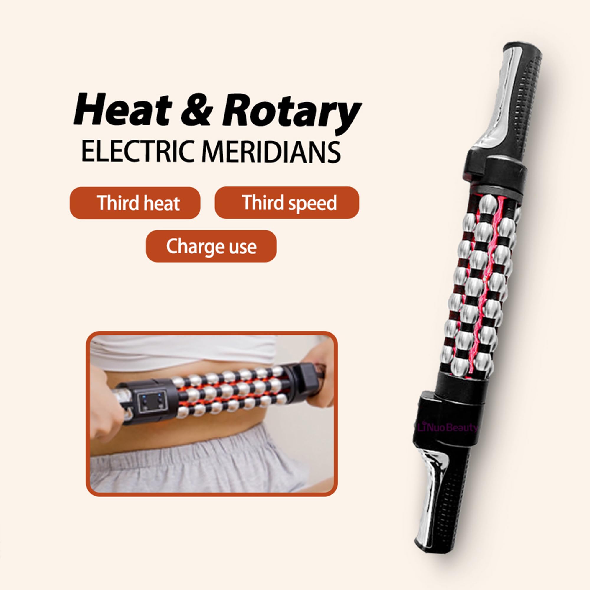 Masajerador De Rodillos De Metal Eléctrico con Luz Roja - Temperatura De 3 Velocidades Y Ajustes De Rotación - Masajeador De Tejido Muscular De Mano para Alivio del Dolor De Hombro