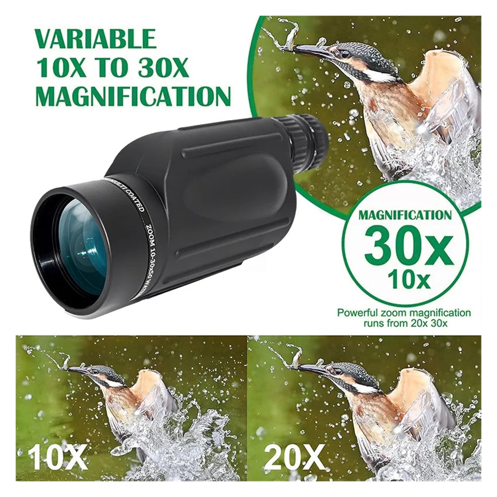 Telescopio Zoom HD 10-30X50 Monocolo Professionale Potente Long Ranger Da Campeggio For Caccia Da Viaggio Con Treppiede(10-30x50 B)