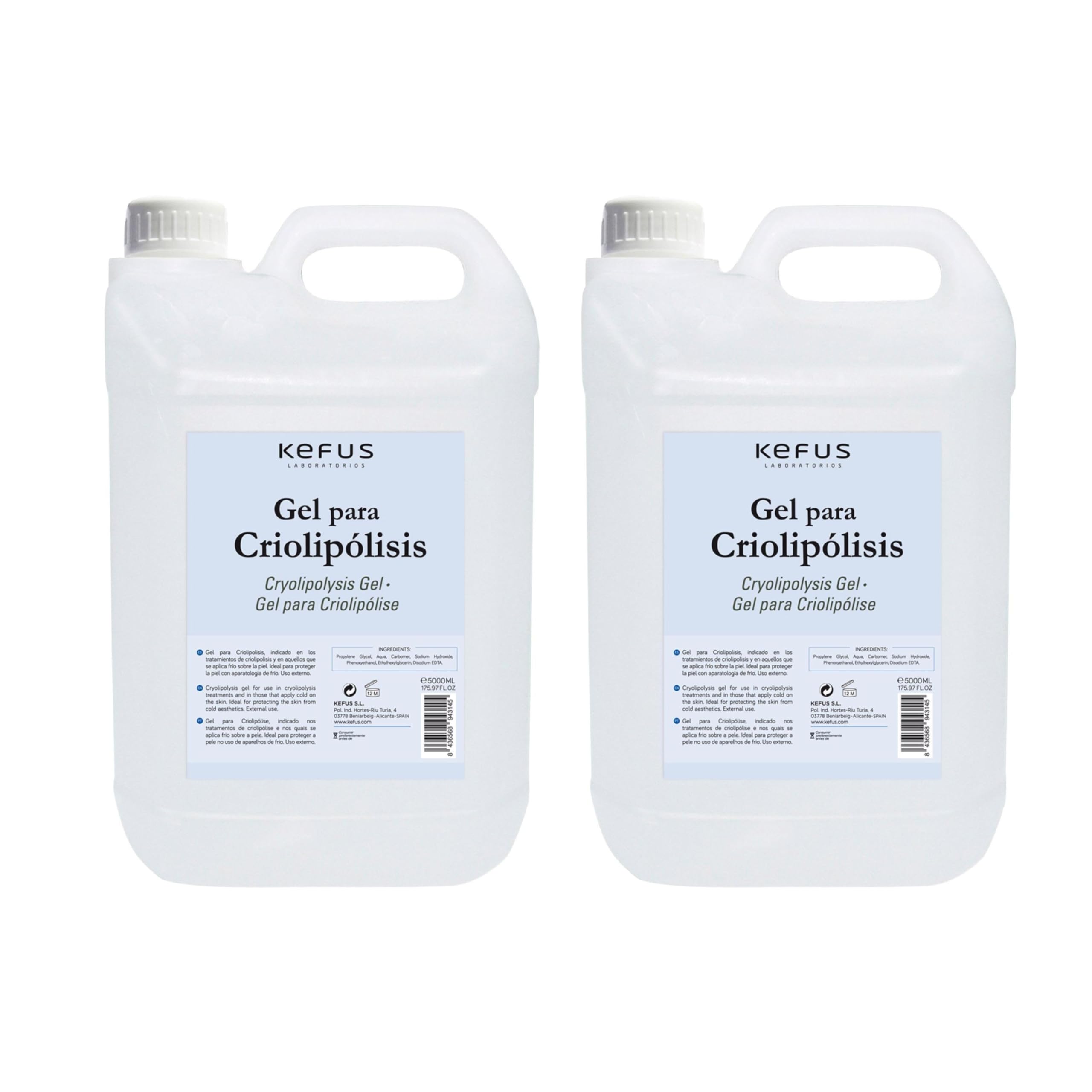 Kefus Gel Criolipólisis 10 Litros | Gel para Equipos y Tratamientos de Frío | Hidratante y Protector Cutáneo | Uso Profesional Estética