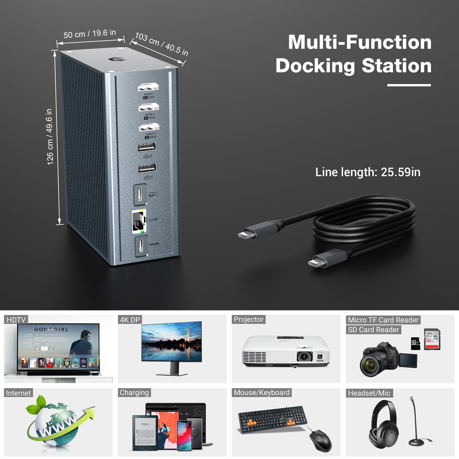 BIGBIG WON Docking station USB C, 16 in 1 Triple Display Universale, Docking Station per laptop, Chrome Book (3 HDMI, 100 W, Gigabit Ethernet, audio, 10 GBPS USB-A/C 3.1, SD/TF)