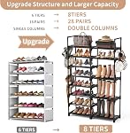 ROJASOP Organisateur de chaussures, 8-Tier Rack de chaussures en métal pour garage d'entrée, 26-32 paires plateau de rangement de chaussures Tall 15 Crochets, grand pied de chaussure empilable