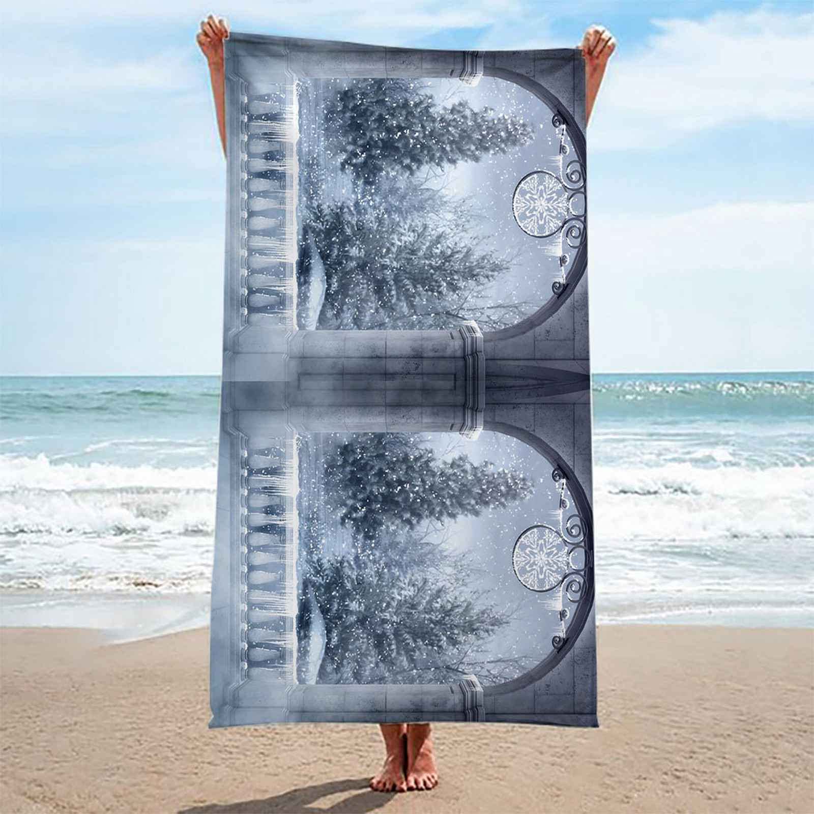 Telo Da Mare 3D Inverno Fuori Dalla Finestra Stampato Asciugamano Da Spiaggia 150x200cm Asciugamano Microfibra Grande Antisabbia Leggero Telo Mare Per Sport Piscina Viaggi In Famiglia Vacanze