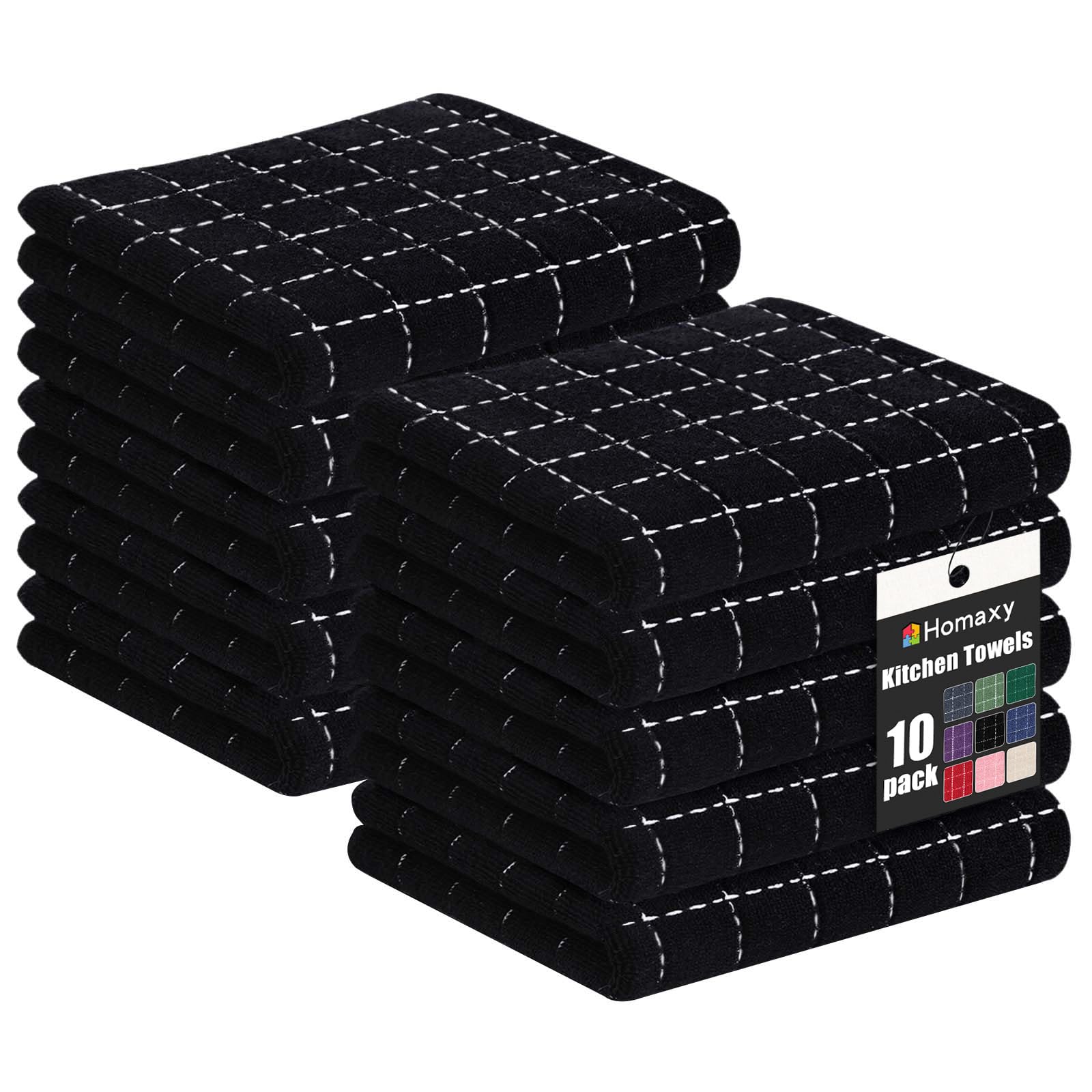 Photo 1 of Homaxy Cotton Kitchen Towels, 10 Pack, Black