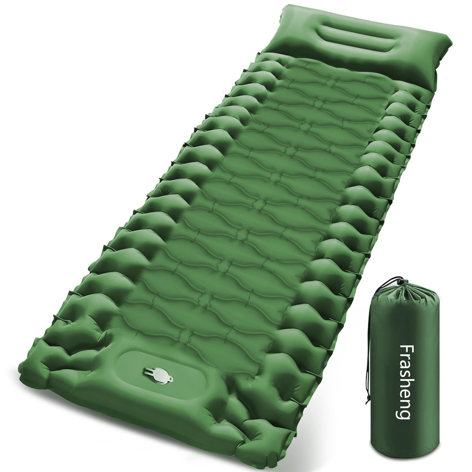 Frasheng Materassino Campeggio Autogonfiabile, Ultraleggero Autogonfiante Materasso Singolo con Pompa a Pedale, Pieghevole Materasso Campeggio per Trekking Escursionismo Campeggio Tenda, Verde