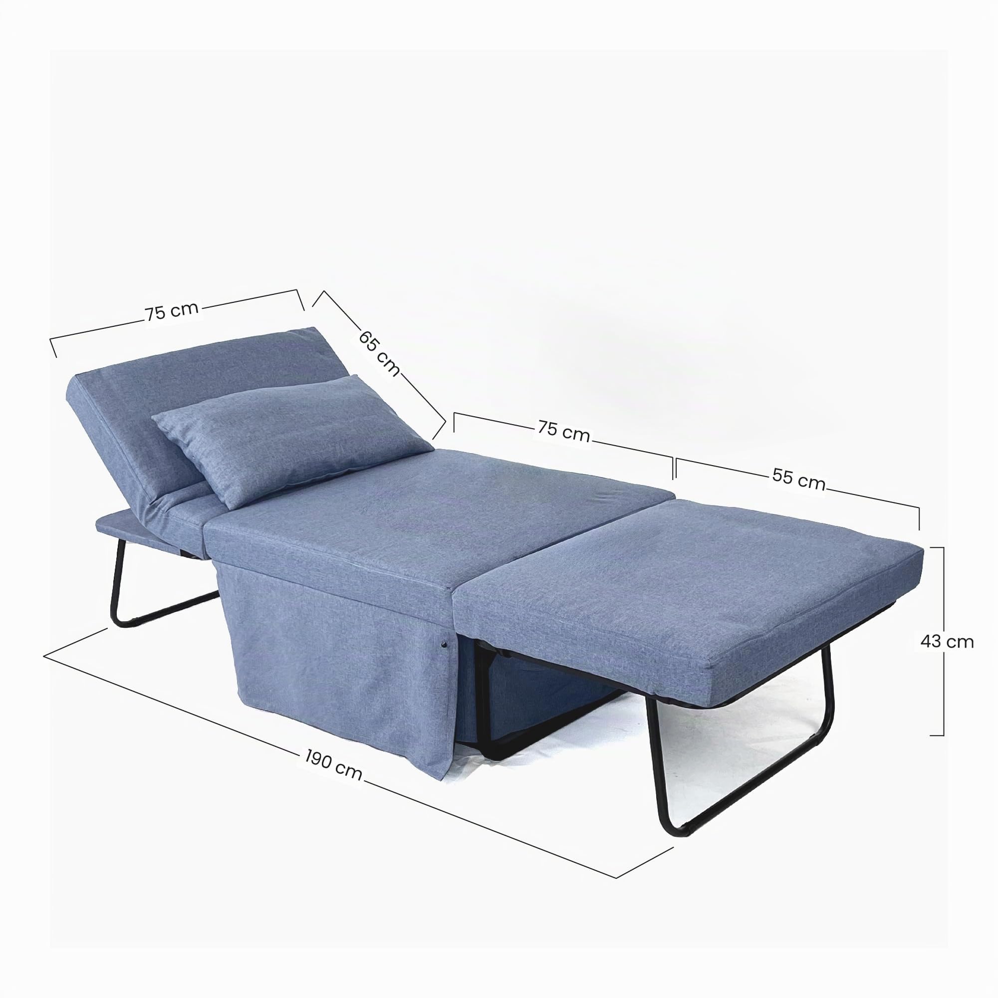 Brigros WeHome - Pouf Letto In Tessuto Bibi, Pouf Letto Singolo Facile Da Aprire E Chiudere, Poltrona Relax Dotata Di Cuscino, Letto Singolo Adatto Per Cameretta O Salotto (Jeans)
