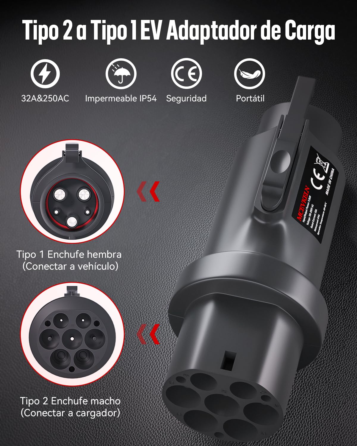EV Adaptador de Carga Tipo 2(IEC62196) a Tipo 1(SAE J1772) | 32A/16A EV Convertidor de Cable de Carga Tipo 2 a Tipo 1 Coche Eléctrico, sólo para los Vehículos Estándar Americano
