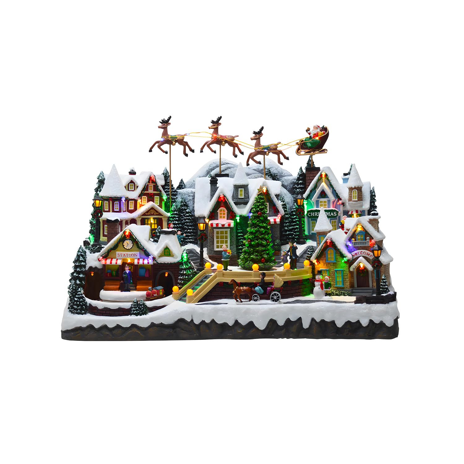 Wintem Mehrfarbig Village With Led Lighting And Music 37 X 55 X 33 Cm-Christmas Motion Ideal For Decorating Your Home-Made Of Durable Materials And Hand Painted, Nd