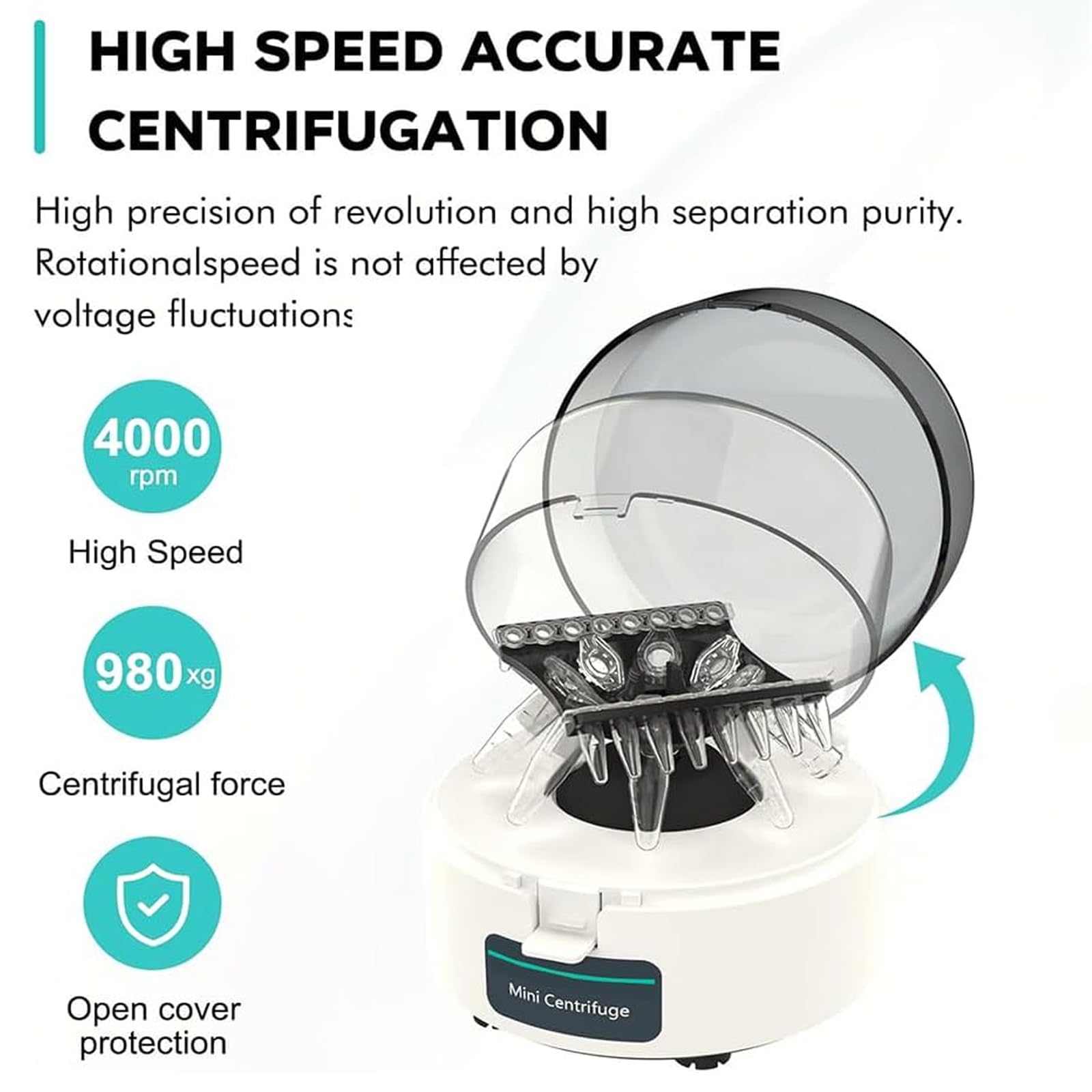 Minicentrífuga De Laboratorio Para Tubo De Centrífuga De 0,2ml O 2ml, 980xg / 3013xg, Inicio Con Tapa Cerrada/Parada Con Tapa Abierta,4000RPM