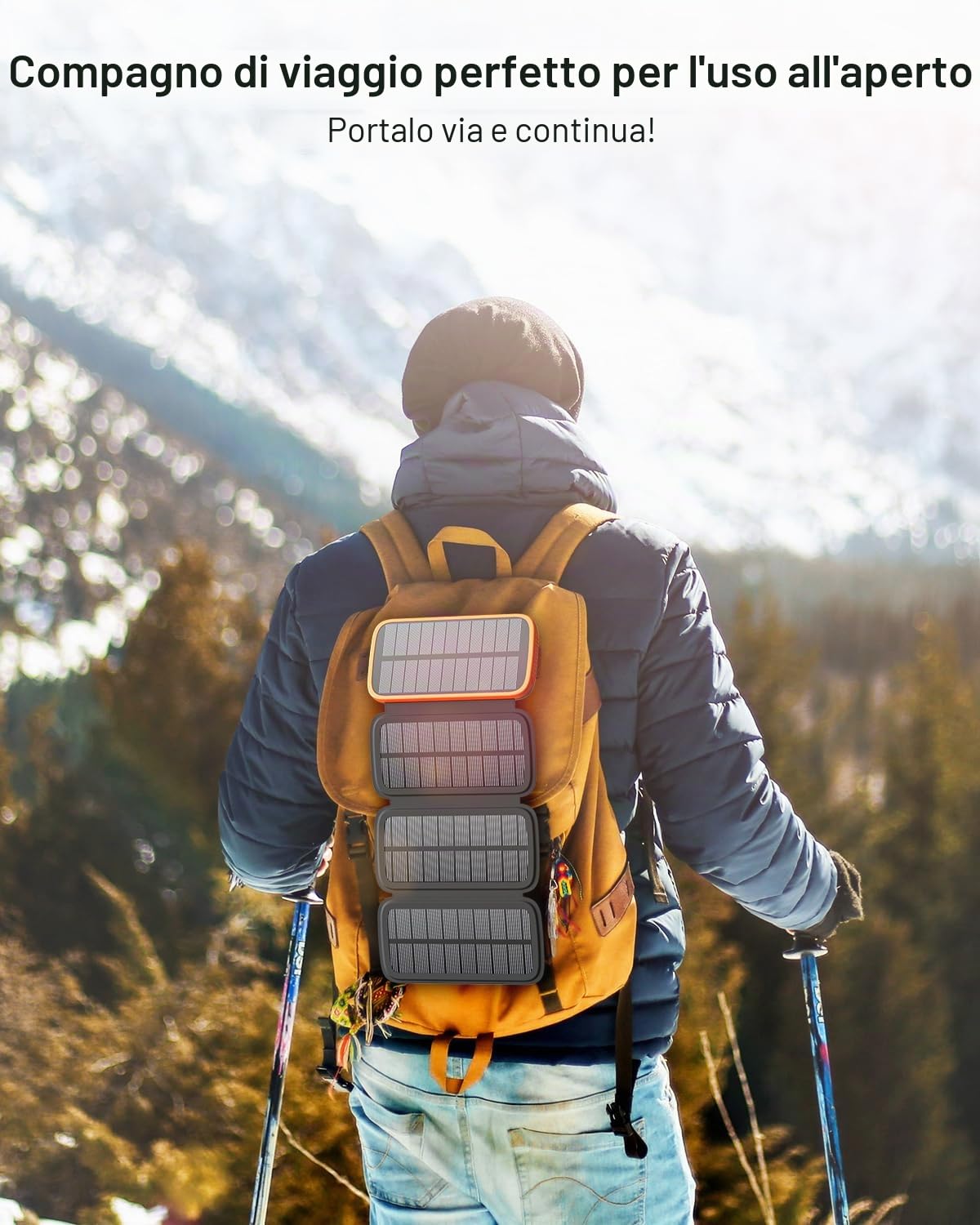 Solar Power Bank 26800 mAh - Caricatore solare portatile con 4 pannelli pieghevoli - PD QC 3.0 Caricabatterie a ricarica rapida con uscita/ingresso USB C - Batteria esterna con torcia elettrica per