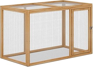 MoNiBloom Chicken Run for Yard Wood Chicken Cage Rabbit Hutch Bunny Pen with Openable Roof and Side Door, Outdoor Lockable Duck Coop Small Animal Habitat Enclosure Hen Coop Add-Ons, 45 x 24 x 28 inch
