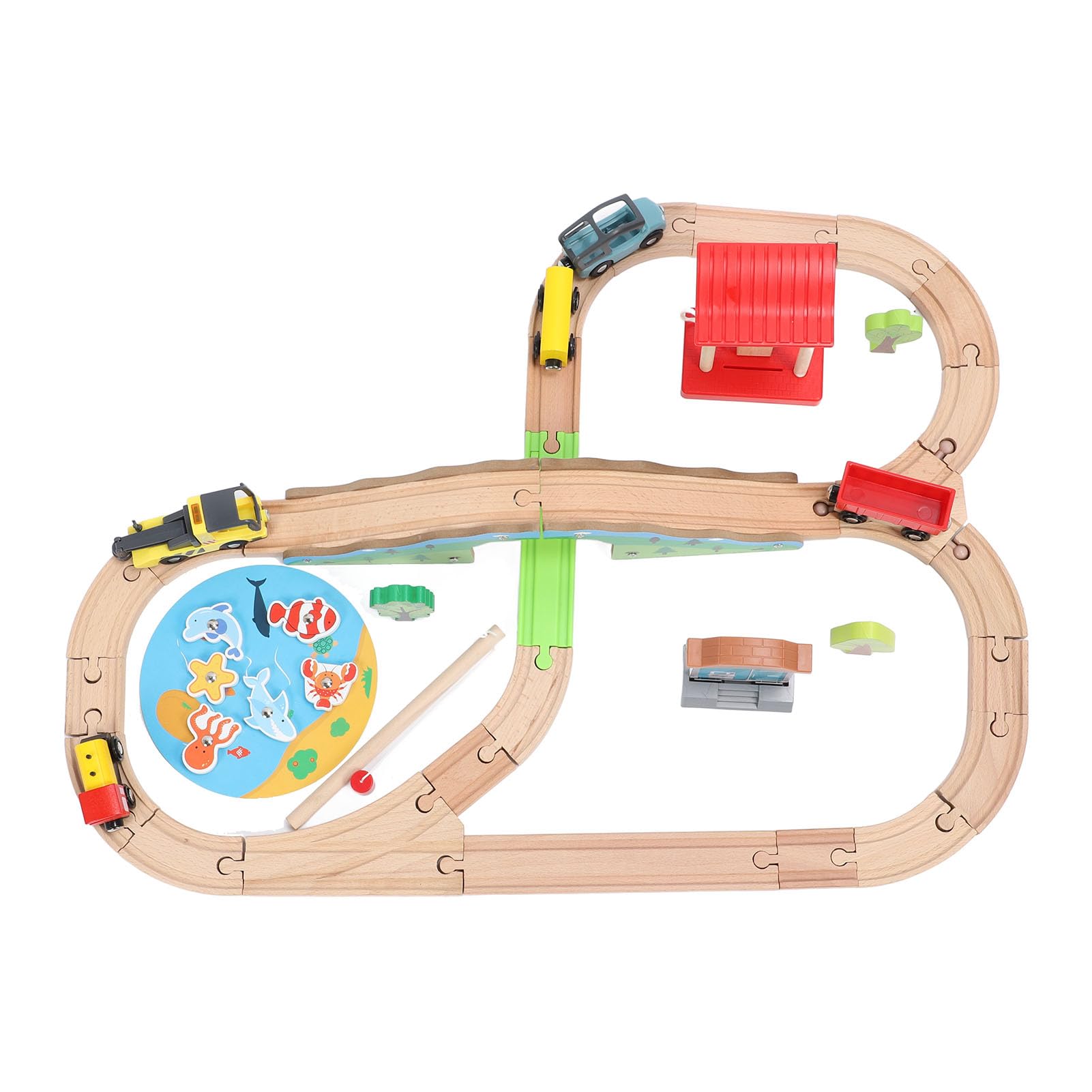 Alomejor Holzeisenbahnschienen-Set, Klassisches Stadtdesign mit Umweltfreundlichen Holz-ABS-Materialien, Realistische Eisenbahnmodelle für ab 2 Jahren