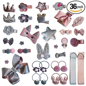 Golden Bird - 36 pcs Baby Girls Hair Clips Cute Hair Bows Baby Elastic Hair Ties Hair Accessories Ponytail Holder baby hair clips for infant girl