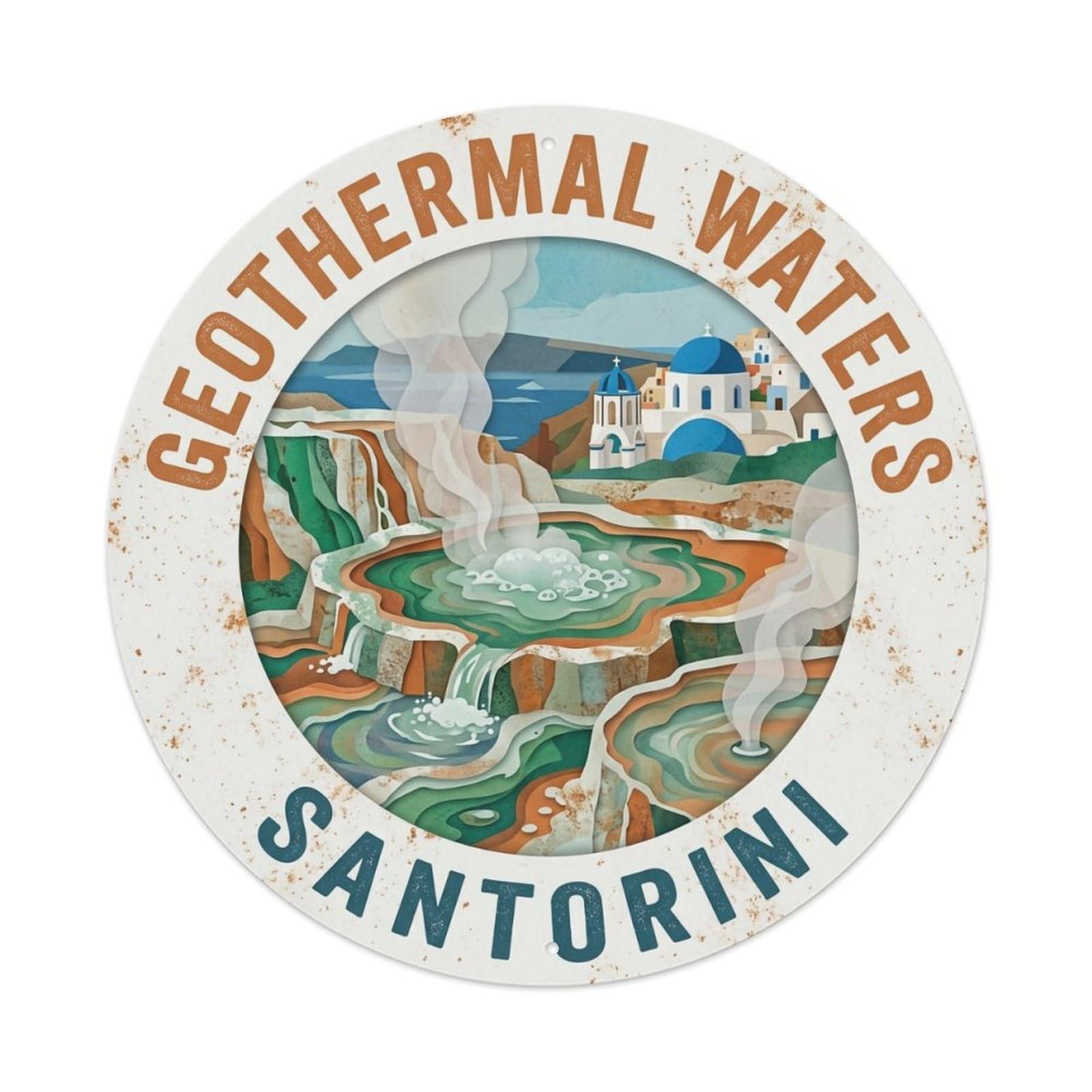 Vintage Travel Geothermal Santorini Waters Metal Tin Sign