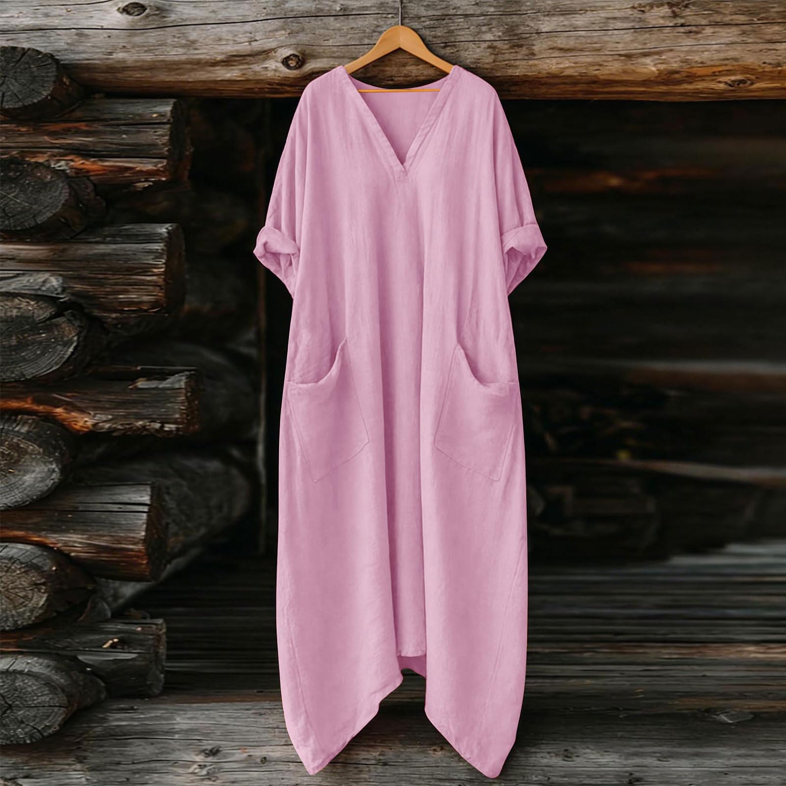Générique Robes Ete Femme Longue Fluide Bretelles Fines Robe Maxi Débardeur Lin Coton Femme Décontractée Col V sans Manches Coupe ALigne Couleur Unie Robe De Plage Élégante (,)
