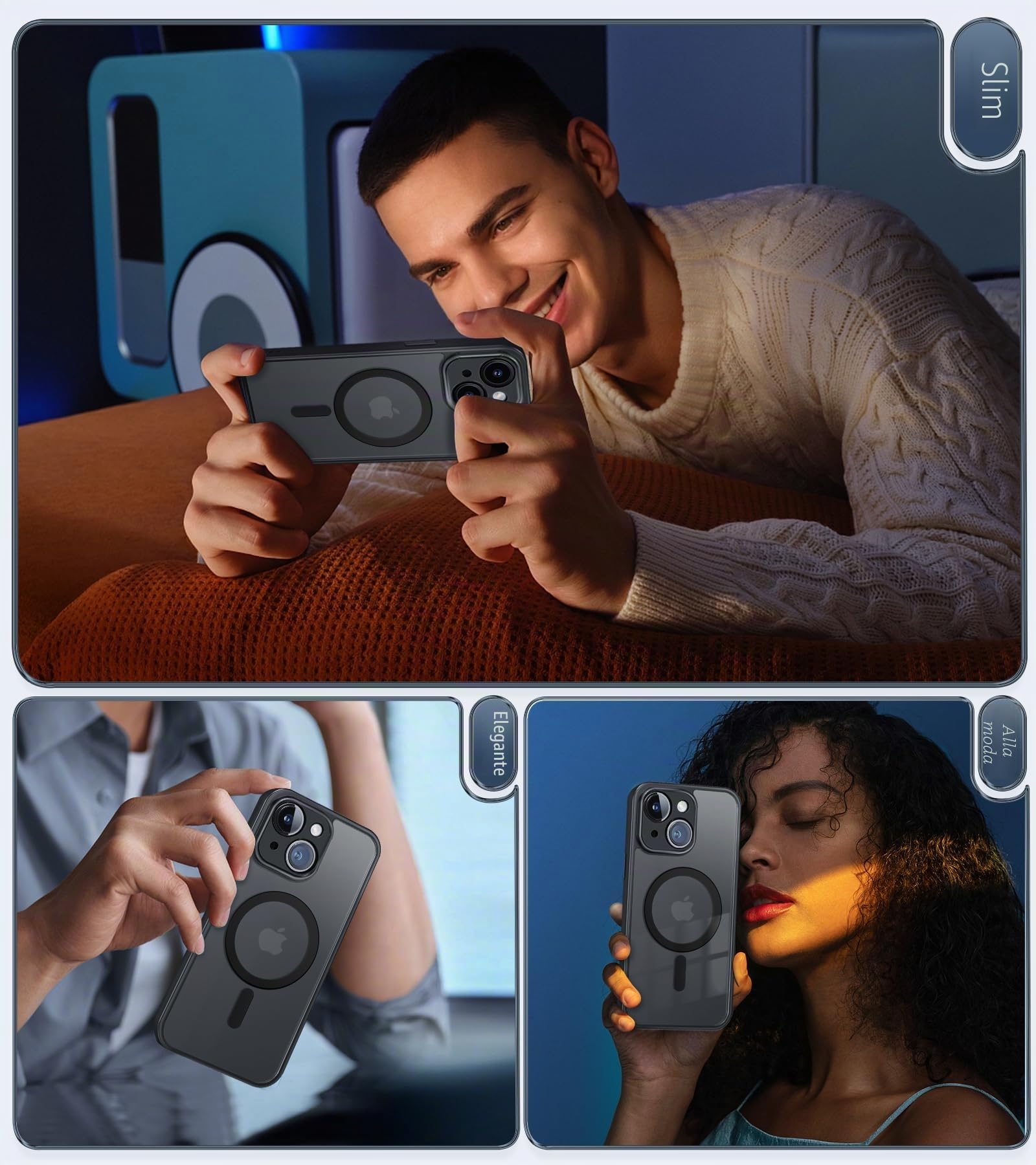 FLLAO Cover Magnetica per iPhone 15 Custodia e 2 Pellicole in Vetro Temperato, Cover iPhone 15 Compatibile con Magsafe, Custodia Traslucida Opaca Posteriore Sottile Antiurto Protettiva Case, Nero