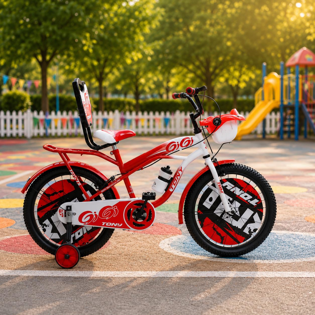 RAW Bicycles Sports Gigi with Training Wheels 20T BMX Single Speed Bicycle Cycle for Kids 7 Years to 10 Years Boys & Girls Red White-image-43