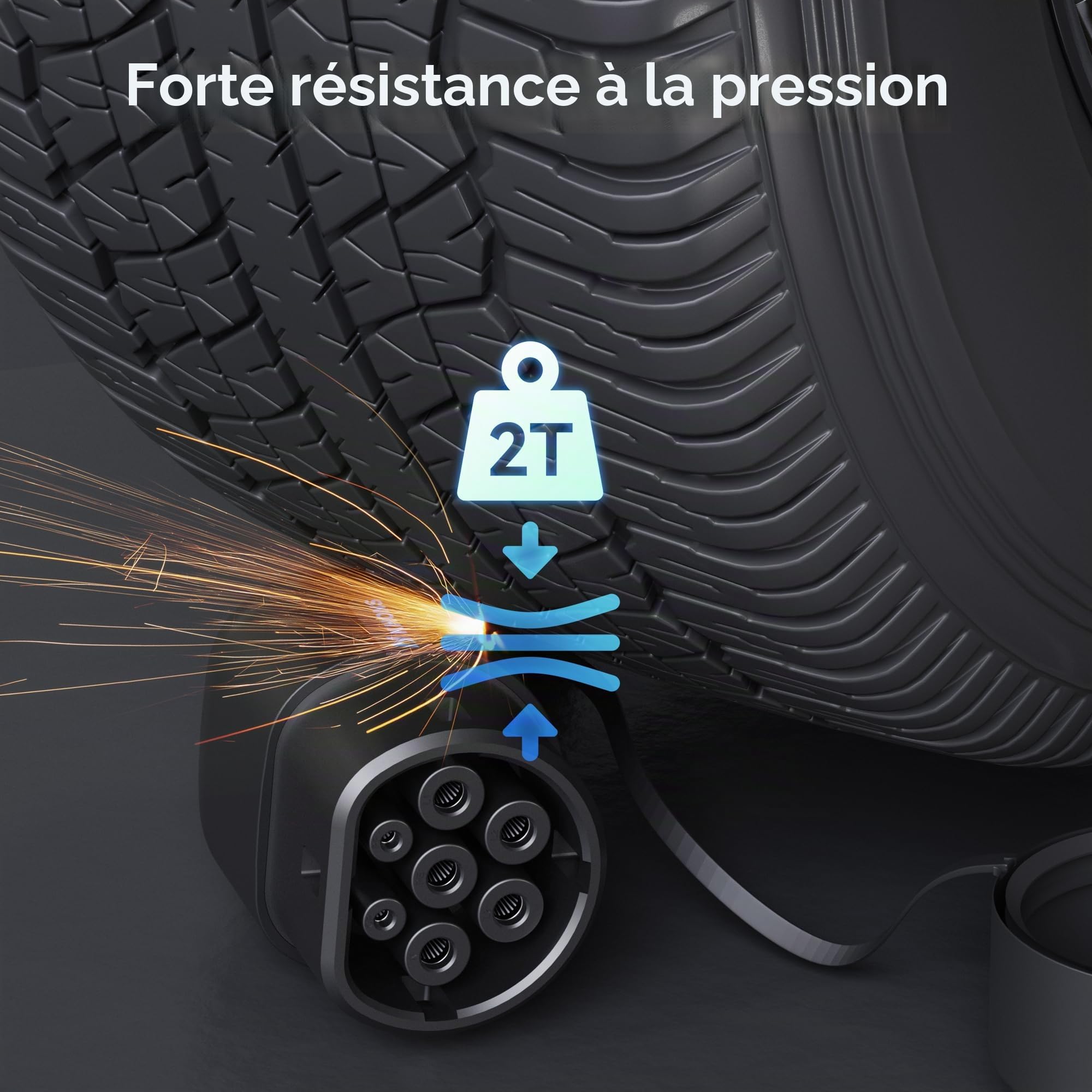 Câble de Recharge Voiture Electrique Type 2 32A 1 Phase 7,4 KW Câble Recharge Type 2 pour Véhicules Hybrides et électriques (IEC 62196-2), Cable Charge Voiture Type 2 de Type 2 (5mètres)