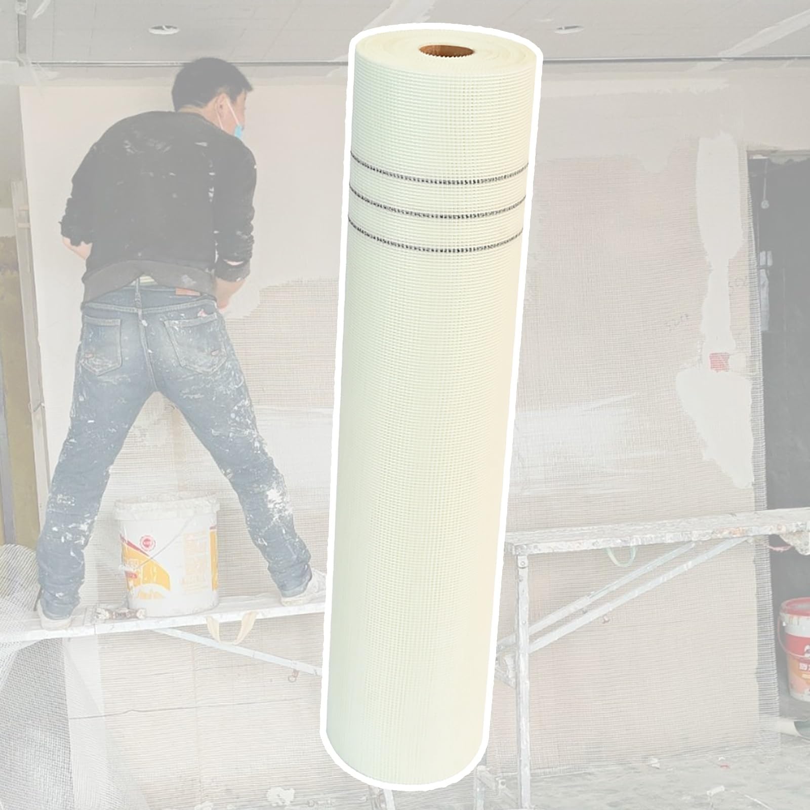 Vetroresina Riparazione Di Pareti Riparazione della rete per pareti esterne in stucco, rete di rinforzo anti-infiltrazioni anti-fessure per cartongesso, rotolo di rete in fibra di vetro(L 50m/164ft,Wh