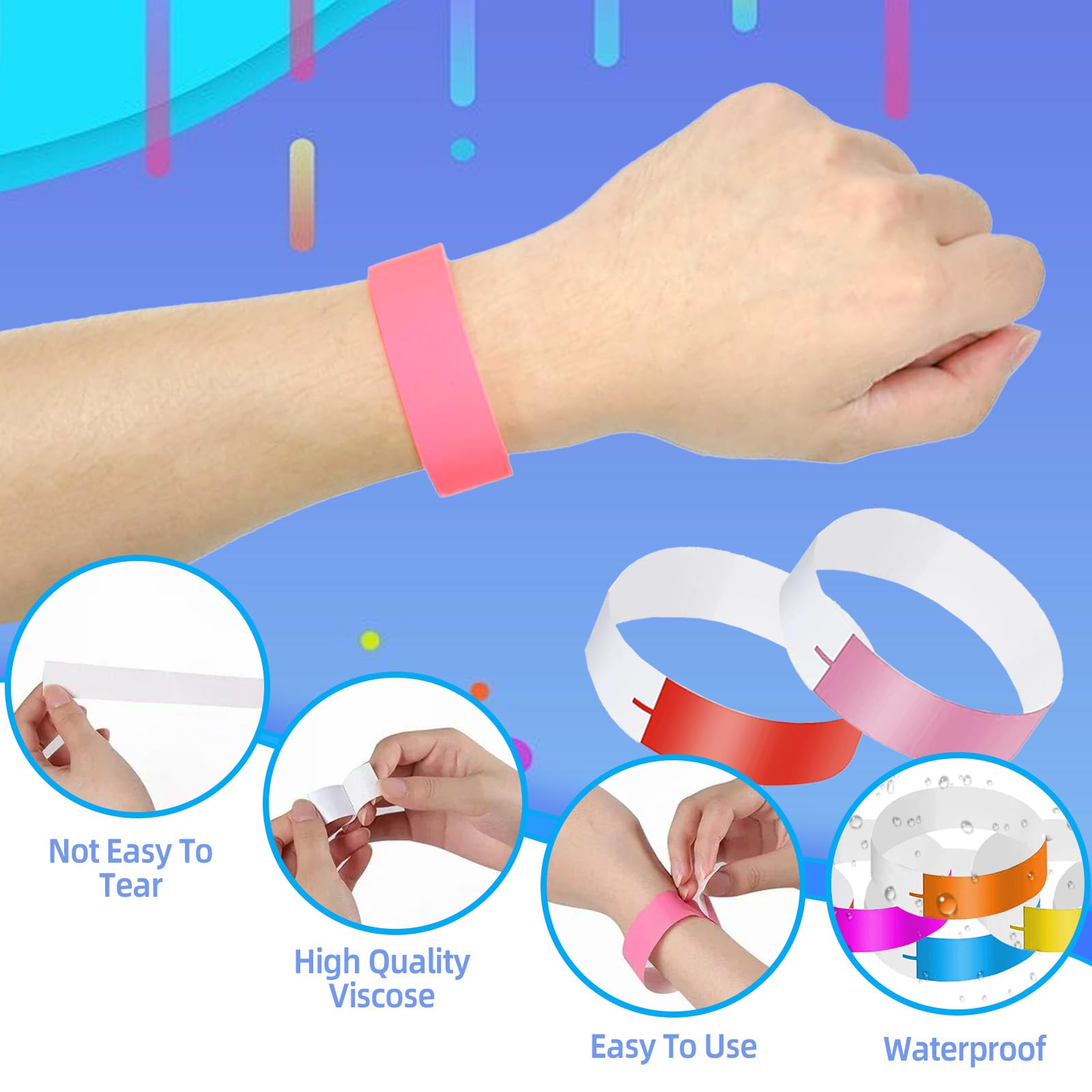 1000Pcs Wristbands for Events, Waterproof Paper Neon Wristbands Party Bands for Events - Colorful Wrist Bands for Event, 10 Colors Entrance Wrist Bands for Events Music Festival Concert Contest - Image 4