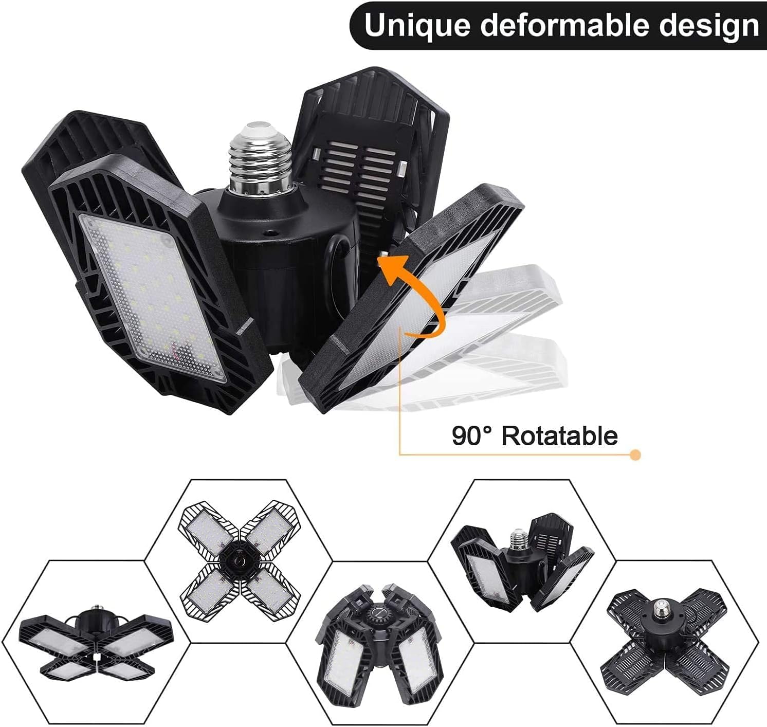 4Pack LED Garage Lights 100W Deformable LED Lighting 10000LM E26 Daylight 6000K Super Bright Adjustable Lights for Warehouse — view 2