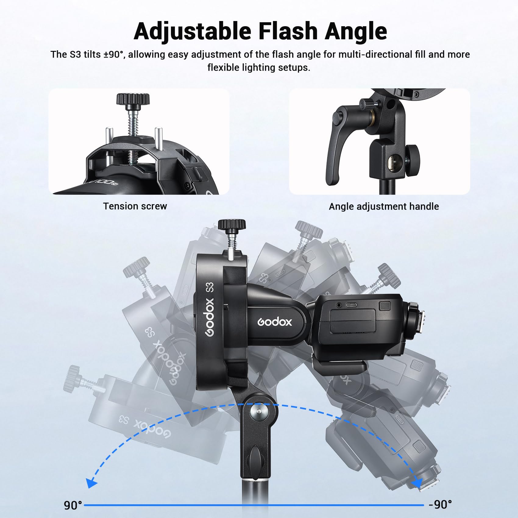 Godox S3 Support de Flash Bowen Mount S-Type pour Flashs Godox V1PRO,V100,V860III,TT350,AD100,AD200,AD200Pro et AD300 Speedlite