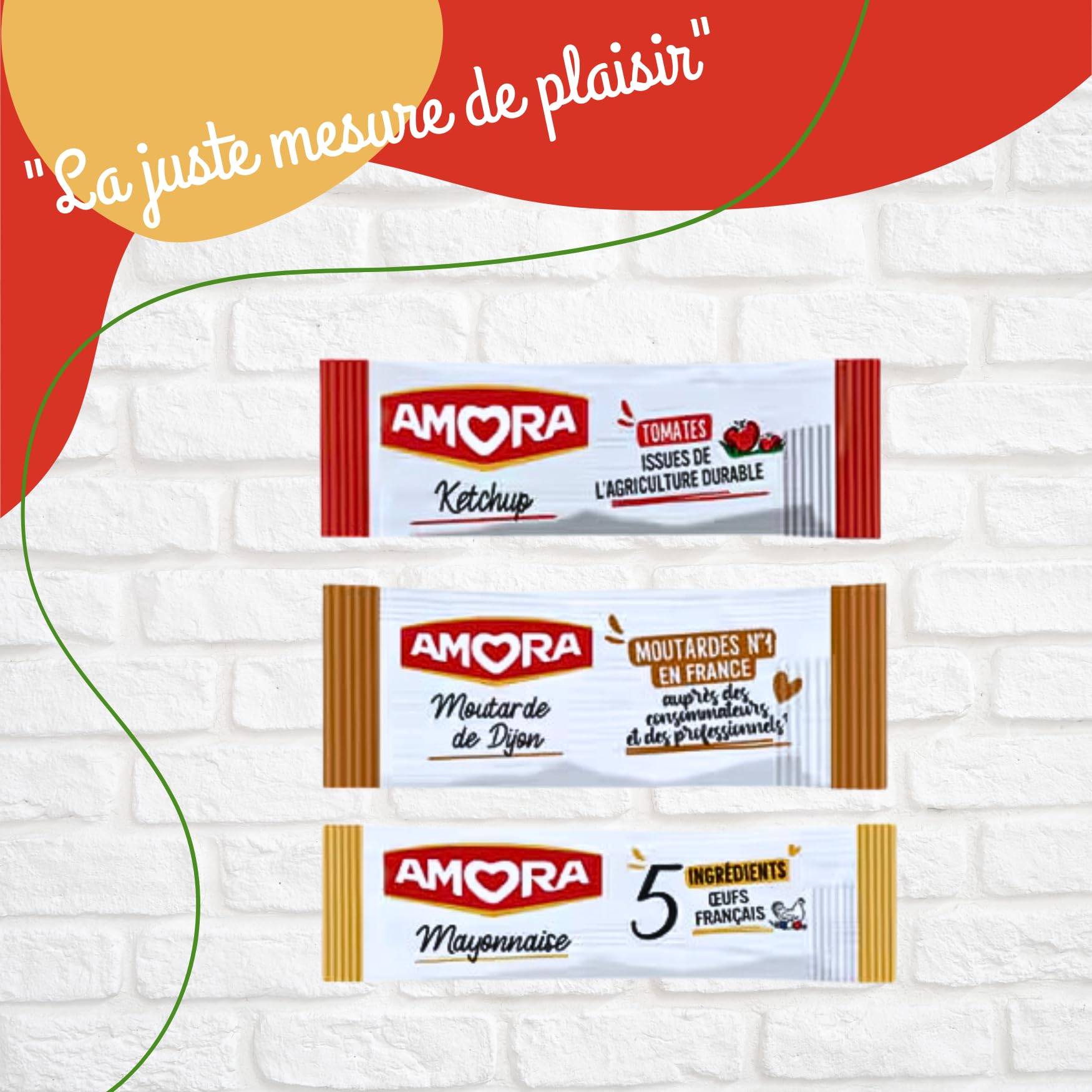 AMORA - 100 sticks individuels de sauce Ketchup, Mayonnaise, Moutarde | Doses individuelles pour barbecue, pique-nique, lunch box, plateau repas - restauration, food truck, vente à emporter