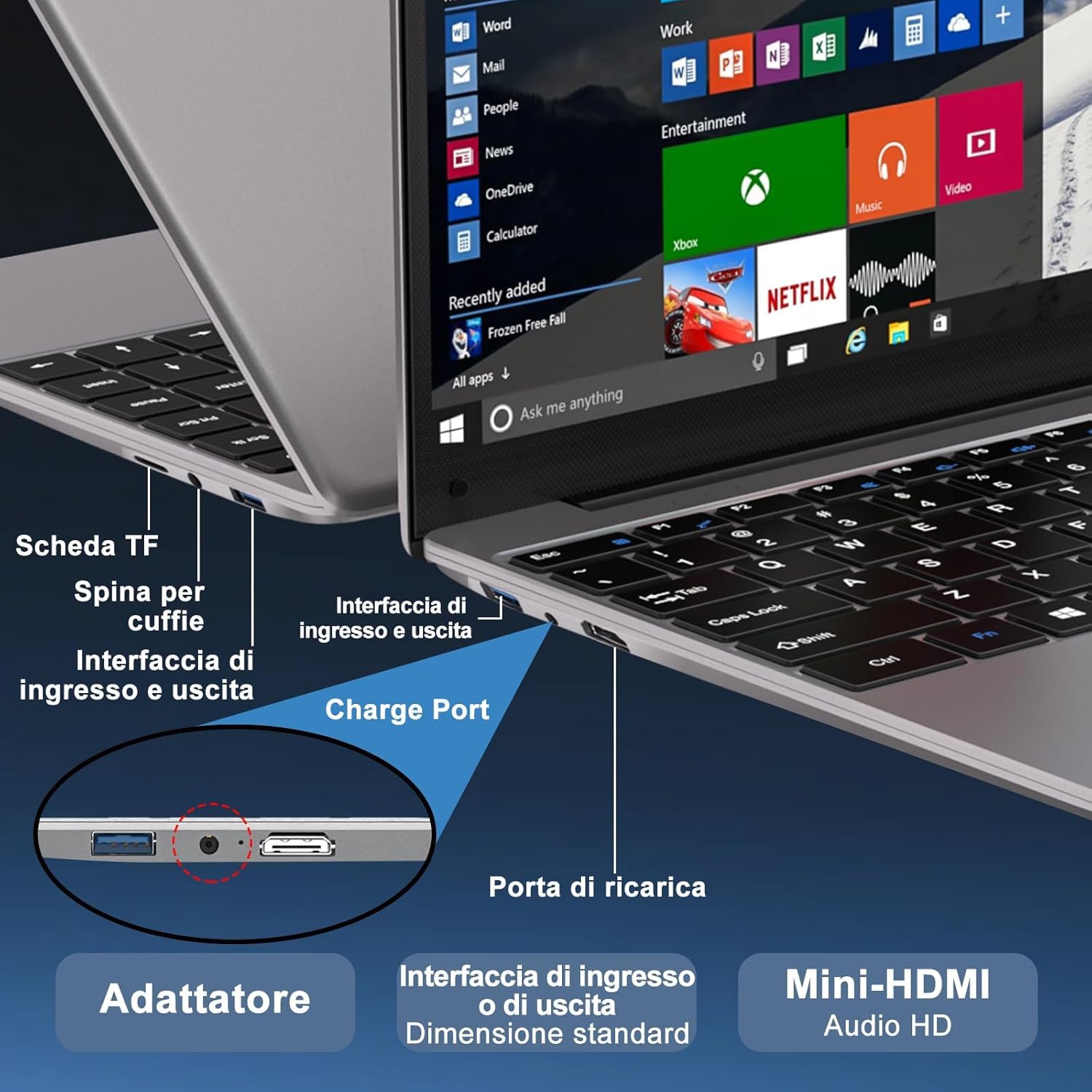 bvate PC Portatile 14 pollici Notebook Win 11 upto 2.8 GHz 128 GB ROM Supporta l'espansione SSD 1TB Celeron N4020 2.4G+5G WiFi 4.2 USB HDMI Tastiera italiana membrana mouse senza fili-Grigio-FXJ