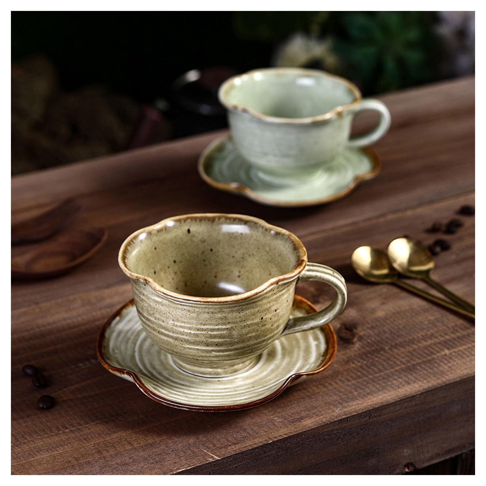 Ceramiczny zestaw kubków do kawy, 220 ml, vintage filiżanka do herbaty i spodek, ręcznie wykonany kubek na mleko z uchwytem do domu i kuchni, idealny na popołudniową herbatę