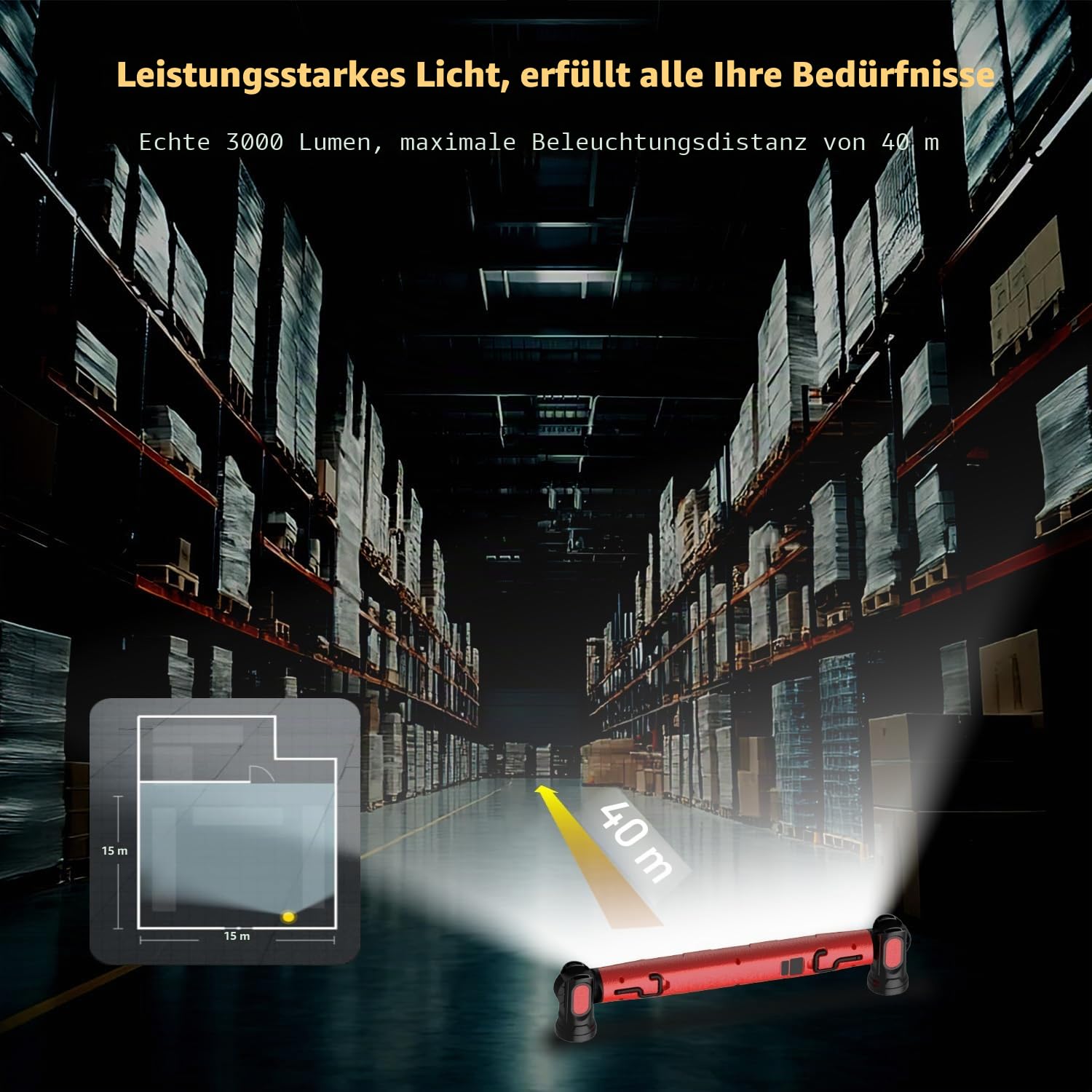 Unterhauben-Arbeitslichtleiste, 3000 lm, LED, magnetische Lichtleiste mit Haken, 5200 mAh, schnurlos, wiederaufladbar, für Mechaniker/Autoreparatur/Garage,red