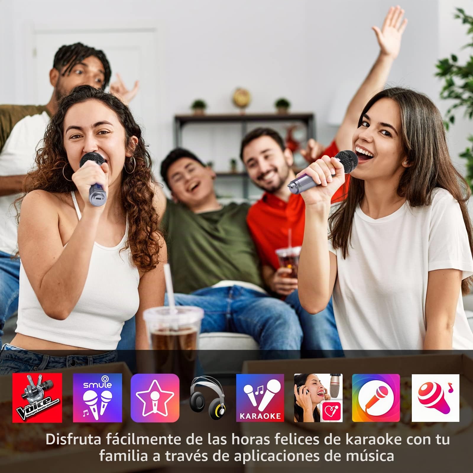 Karaoke Bluetooth con 2 Micrófonos Inalámbricos, Altavoz Portátil para Adultos,Sistema PA de Fiesta con Luces de Discoteca para Party, Cumpleaños, Viajar