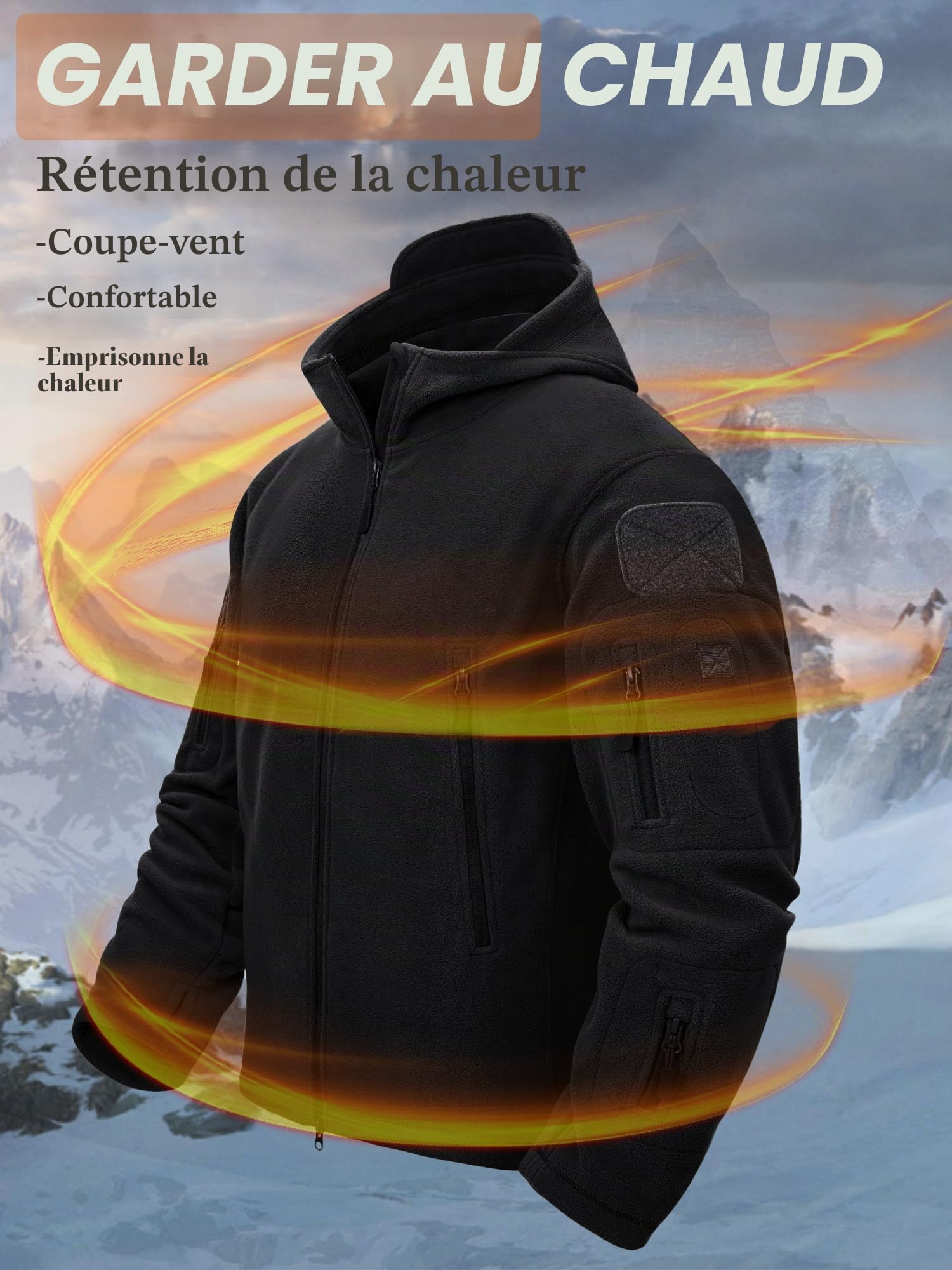 TACVASEN Veste Polaire Homme Veste Tactique Homme à Capuche Zippée Coupe-Vent de Militaire Camping Randonnée Chasse Manteaux d'hiver avec Poches Zippées