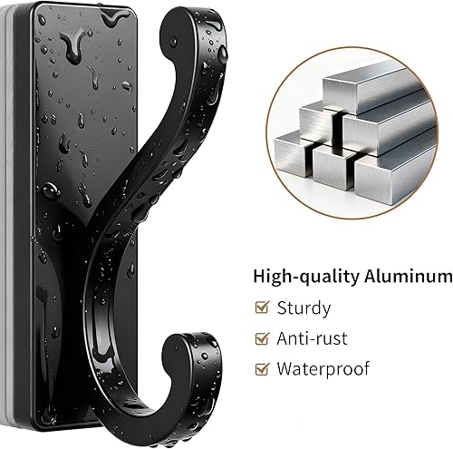 Miniatura 4 de Ganchos de pared negros para abrigos, paquete de 4 ganchos autoadhesivos para ropa, toallas, llaves, ganchos resistentes para puerta, cocina, baño,