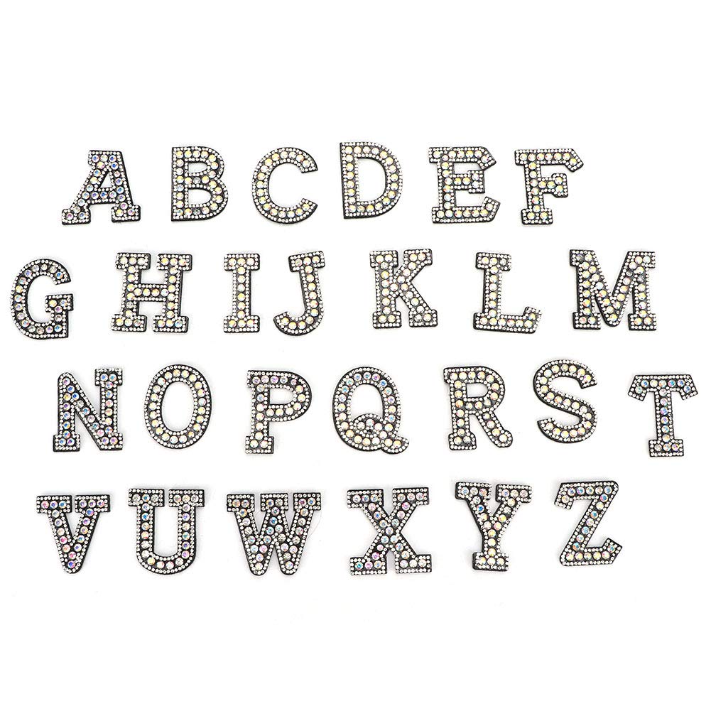 26 Pieces Rhinestone Hot Stamping Letter Plates Letter Stickers Rhinestones Non Woven Fabric Shiny Pearl Cloth Stickers Suitable for DIY Crafts Patch Accessories